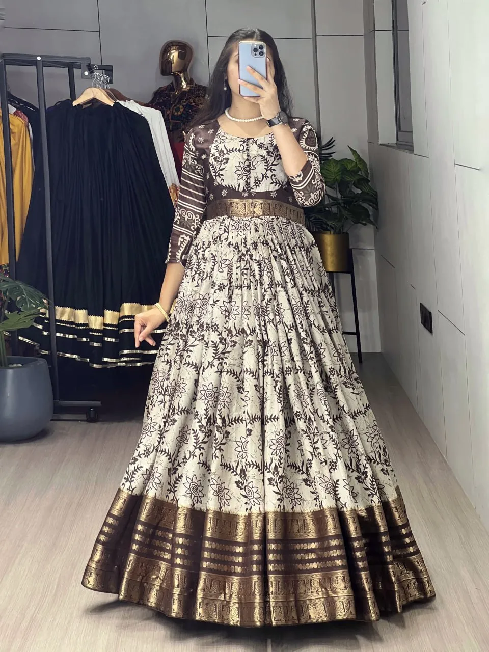 WMT 6001 Soft Silk Floral Prined Jacquard Gown