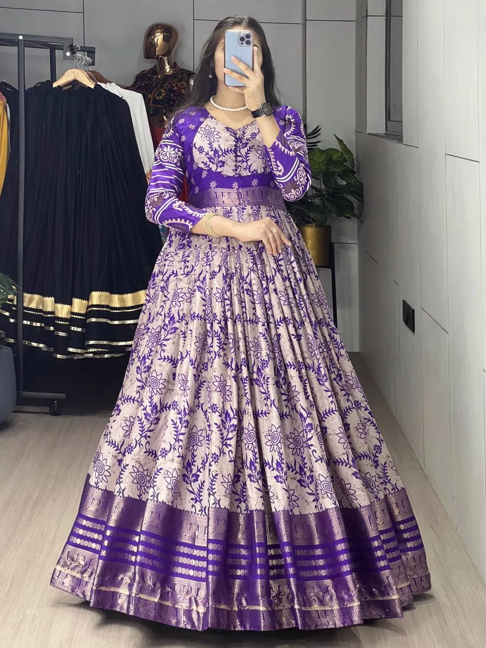 WMT 6001 Soft Silk Floral Prined Jacquard Gown