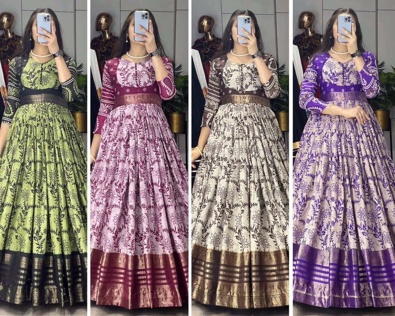 WMT 6001 Soft Silk Floral Prined Jacquard Gown