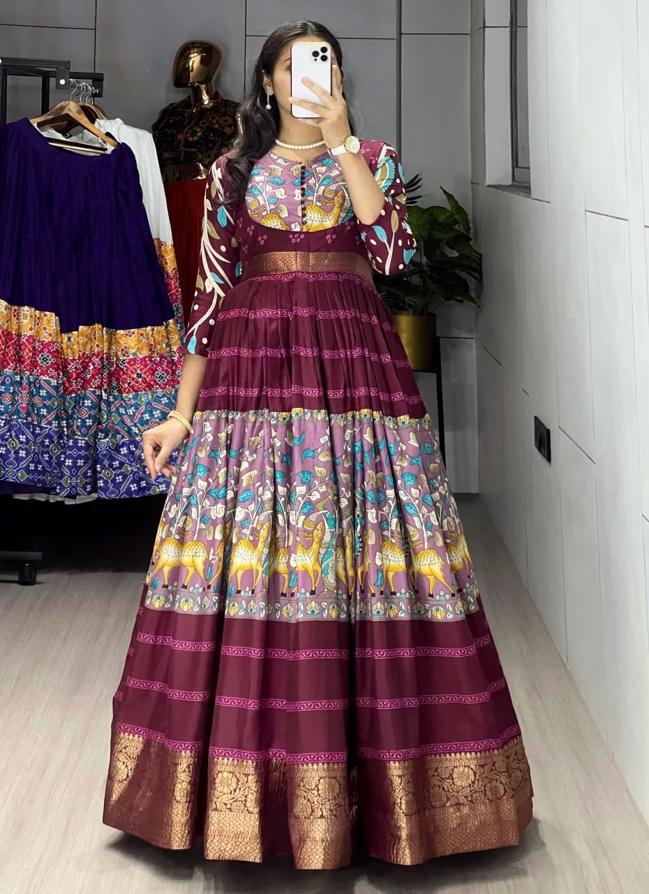 WMT 6009 Soft Silk Kalamkari Printed Gown