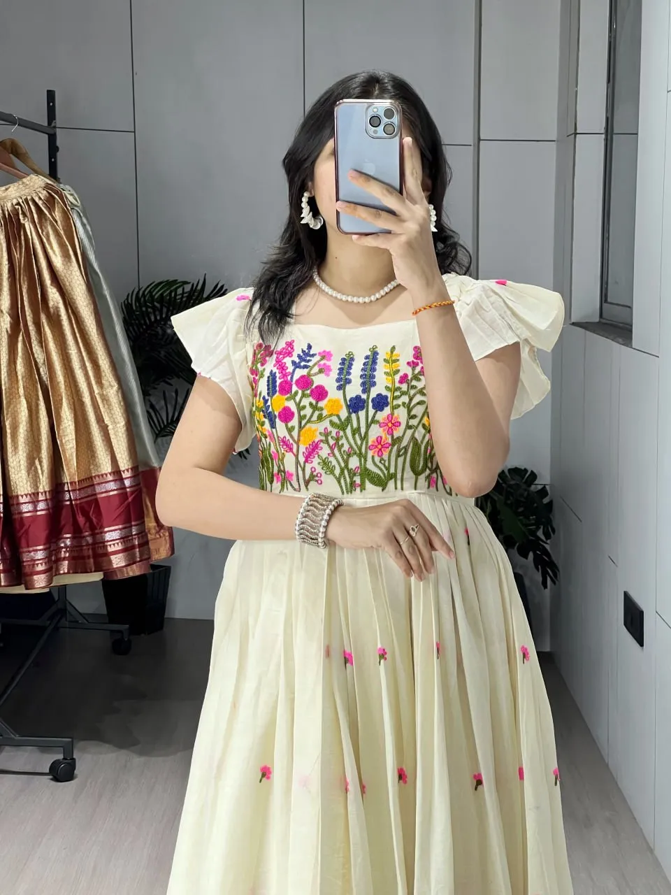 WMT 8230 Kora Cotton Kalamkari Floral Embroidery Gown