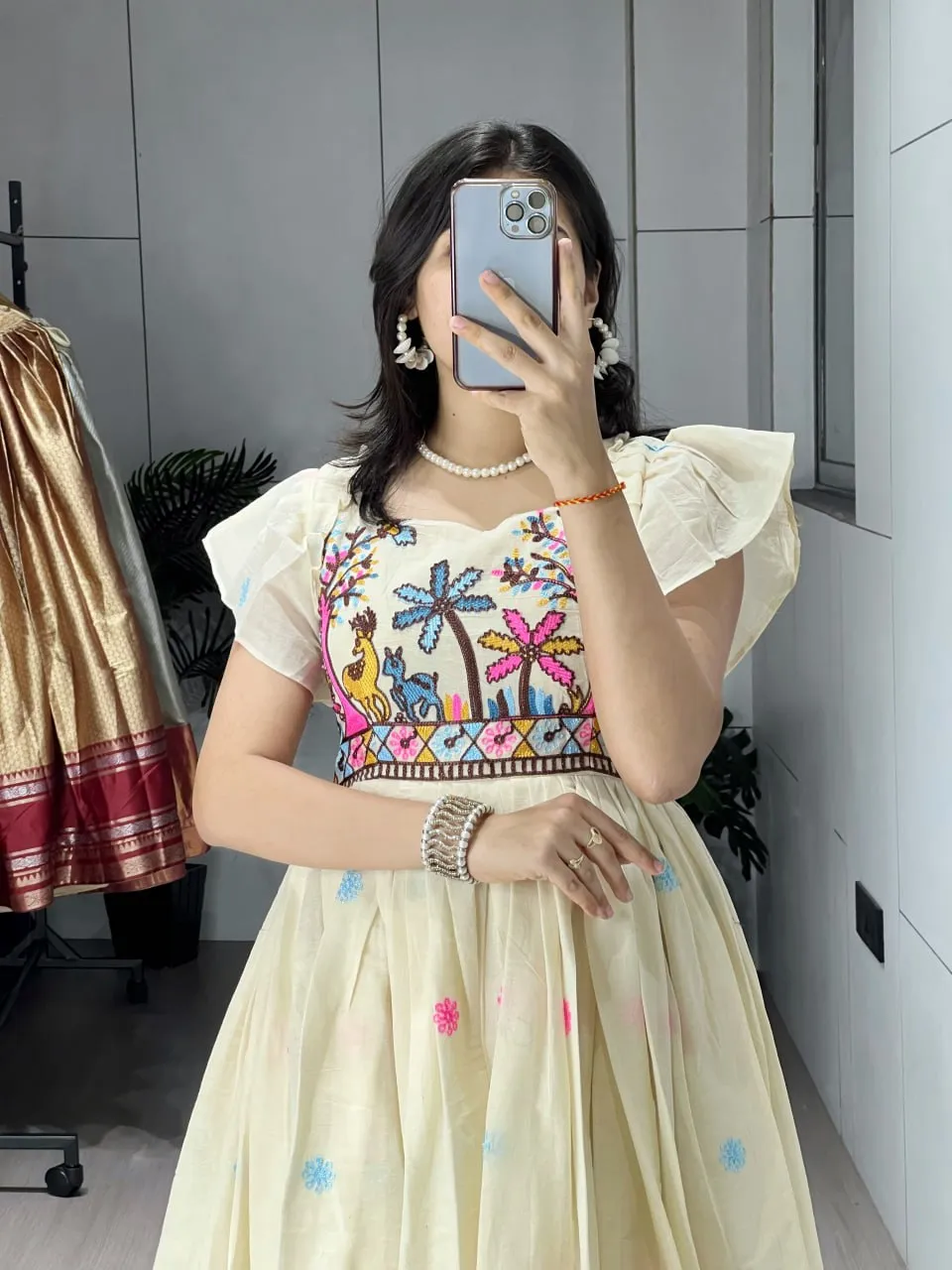 WMT 8230 Kora Cotton Kalamkari Floral Embroidery Gown