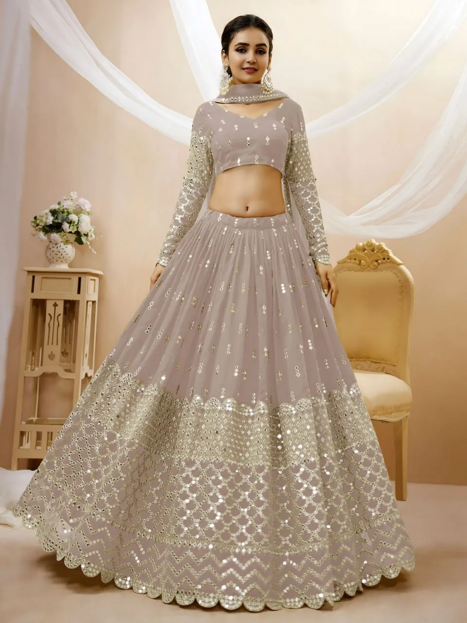 Zeel 302 Grey Georgette Sequins Lehenga Choli