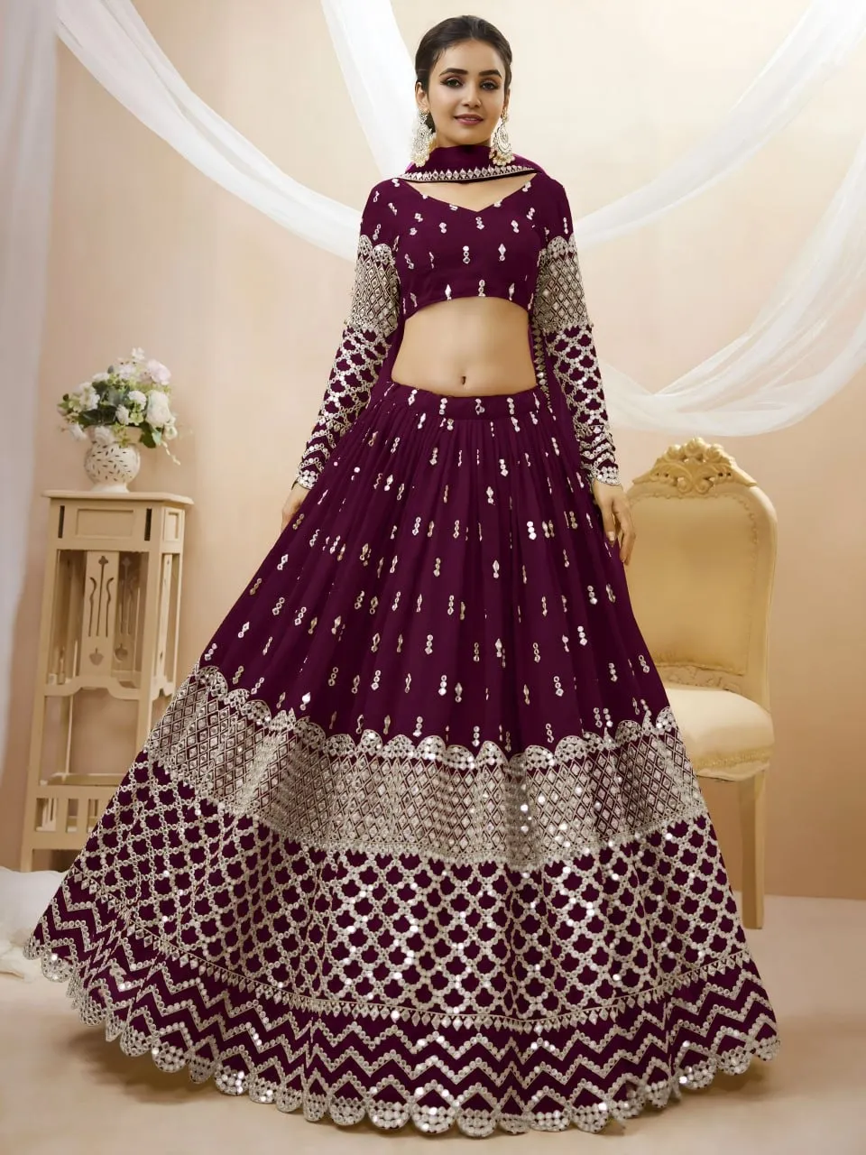Zeel 304 Wine Georgette Wedding Lehenga Choli