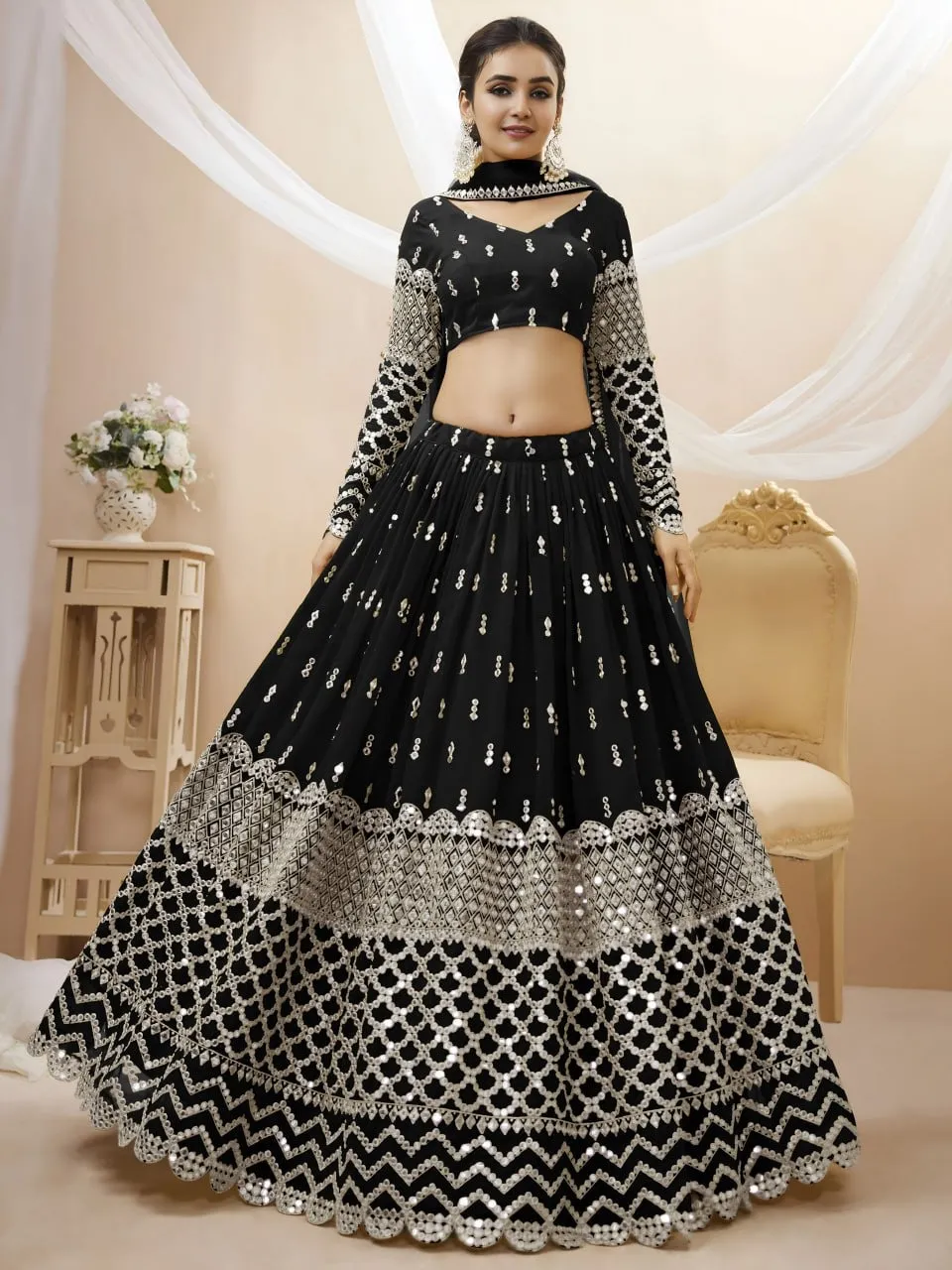 Zeel 305 Black Georgette Embroidery Lehenga Choli