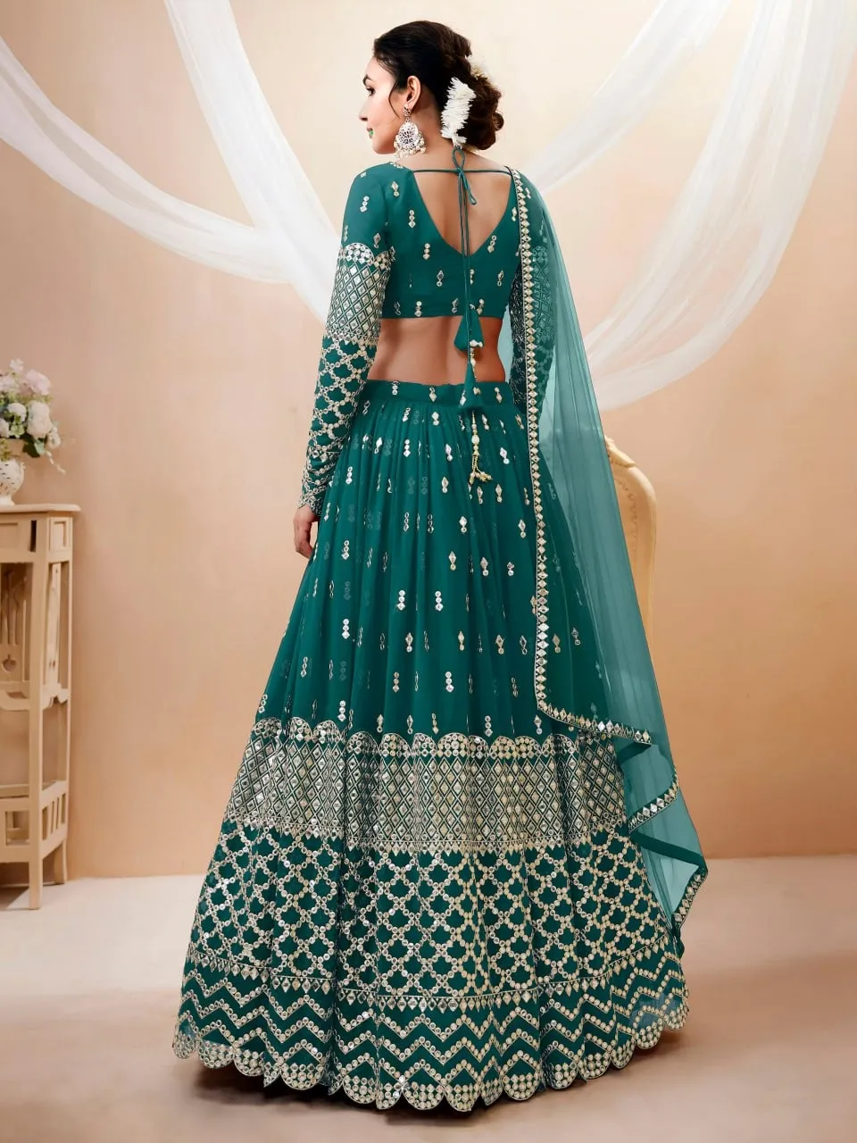 Zeel 306 Teal Blue Georgette Sequins Lehenga Choli