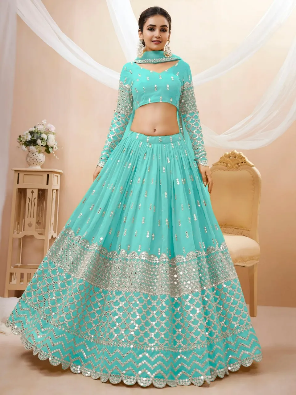 Zeel 309 Sky Blue Georgette Sequins Lehenga Choli