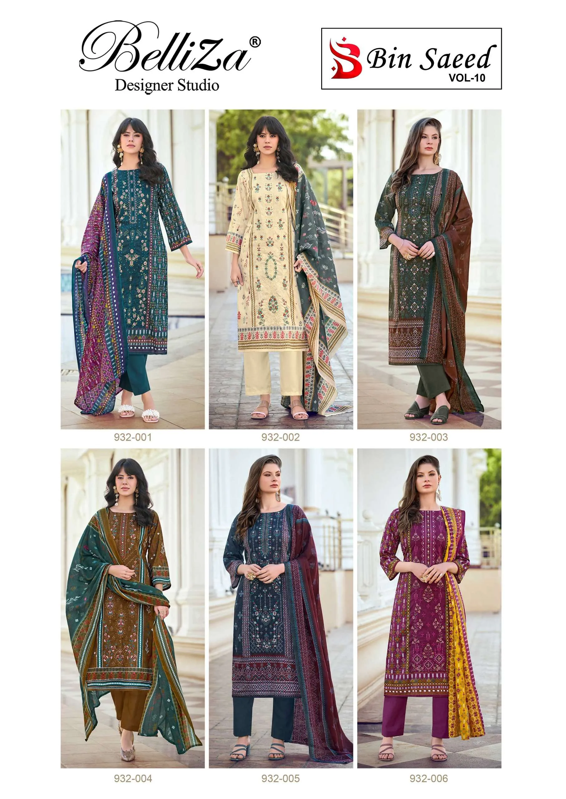 Belliza Designer Studio Bin Saeed Vol 10 Semi Stitched Suits