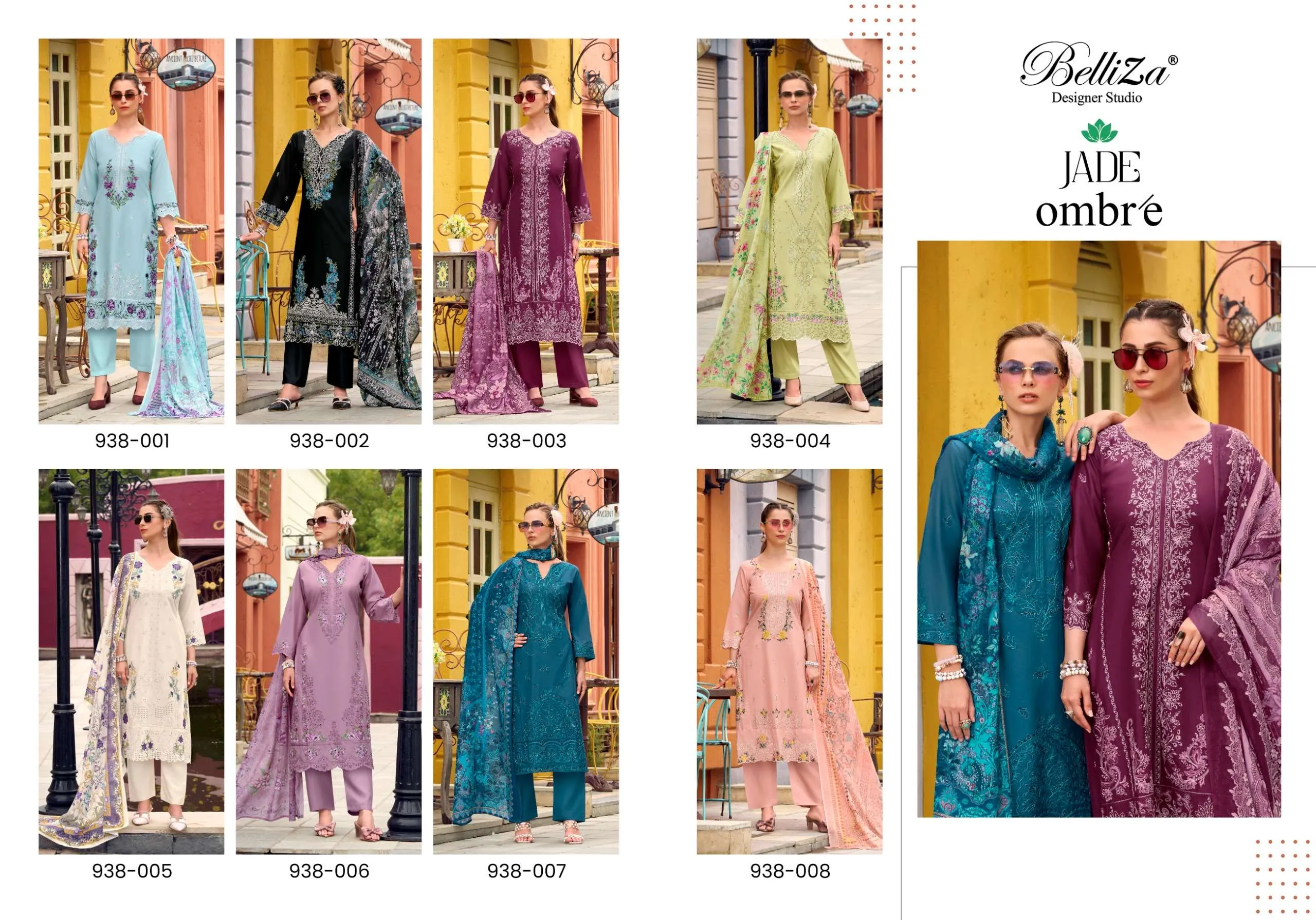 Belliza Designer Studio Ombre Semi Stitched Suits