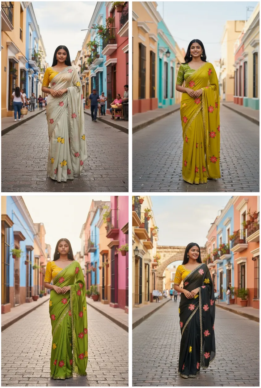 Bt 1305 B Viscose Rangoli Floral Embroidery Worked Fancy Saree Collection Sarees