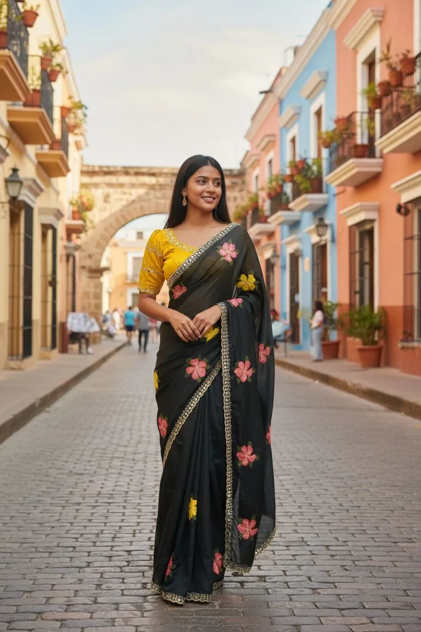 Bt 1305 B Viscose Rangoli Floral Embroidery Worked Fancy Saree Collection Sarees