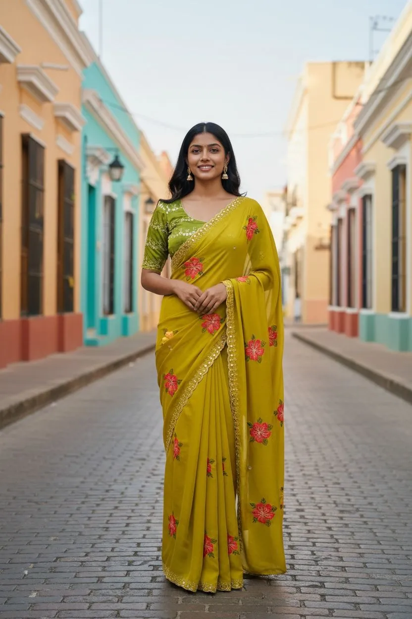 Bt 1305 B Viscose Rangoli Floral Embroidery Worked Fancy Saree Collection Sarees