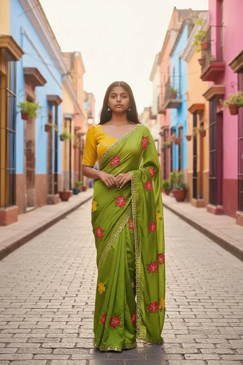 Bt 1305 B Viscose Rangoli Floral Embroidery Worked Fancy Saree Collection Sarees