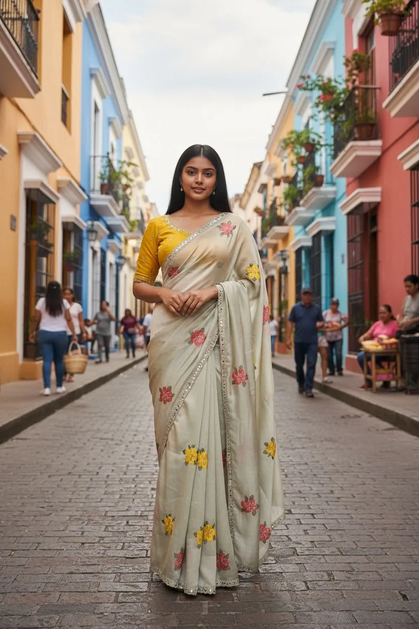 Bt 1305 B Viscose Rangoli Floral Embroidery Worked Fancy Saree Collection Sarees