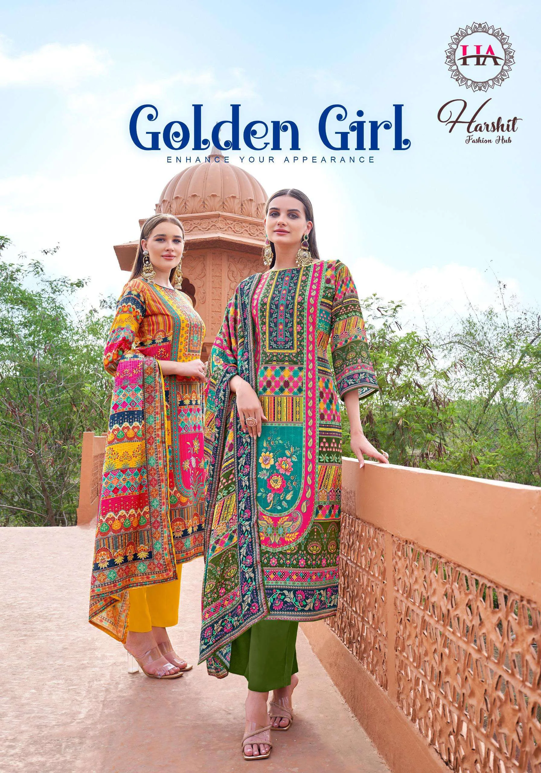 Harshit Fashion Hub Golden Girl Semi Stitched Suits