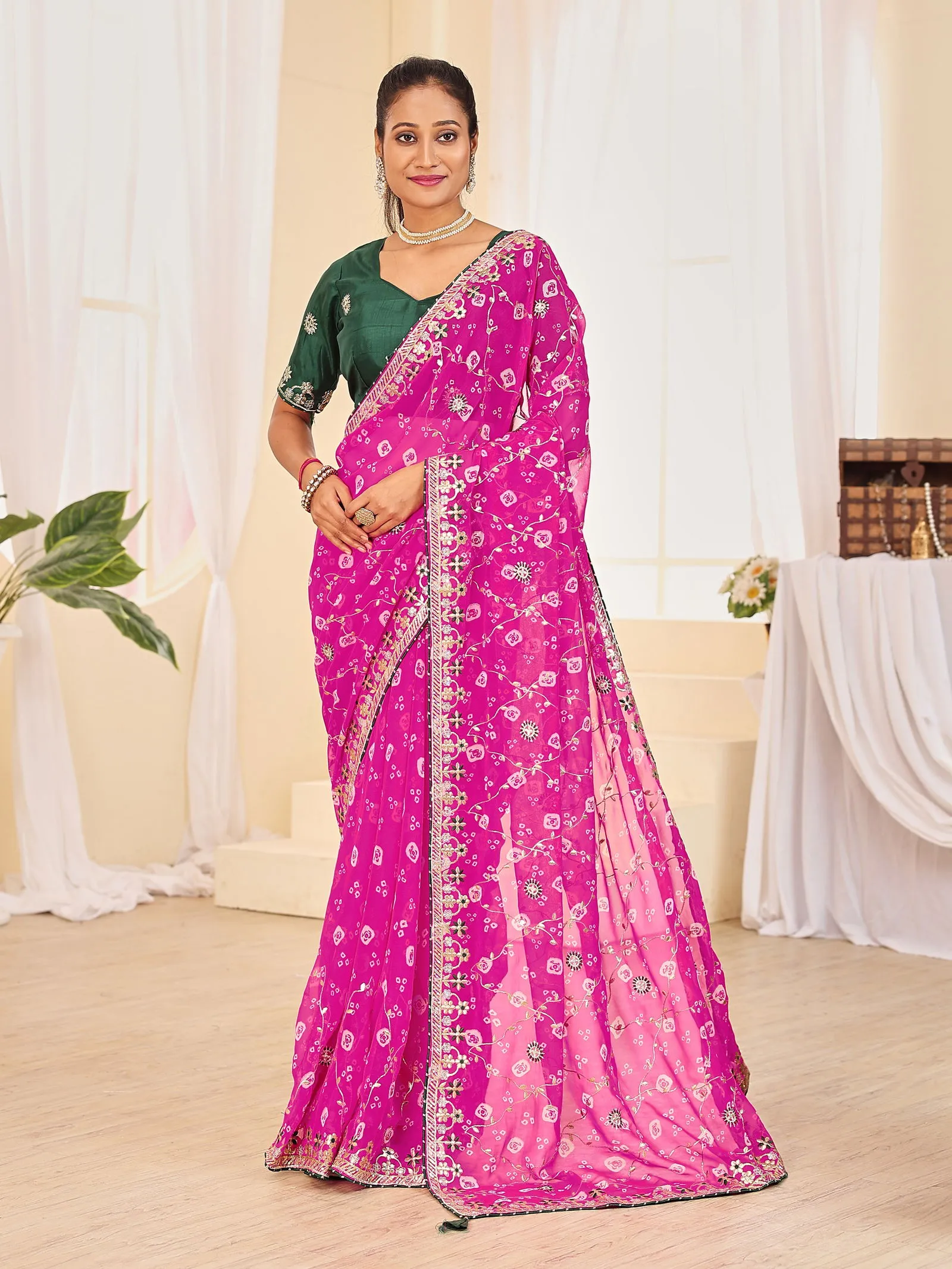 Jalnidhi Ful Patti Georgette with Embroidery Bandhani Saree Collection Sarees