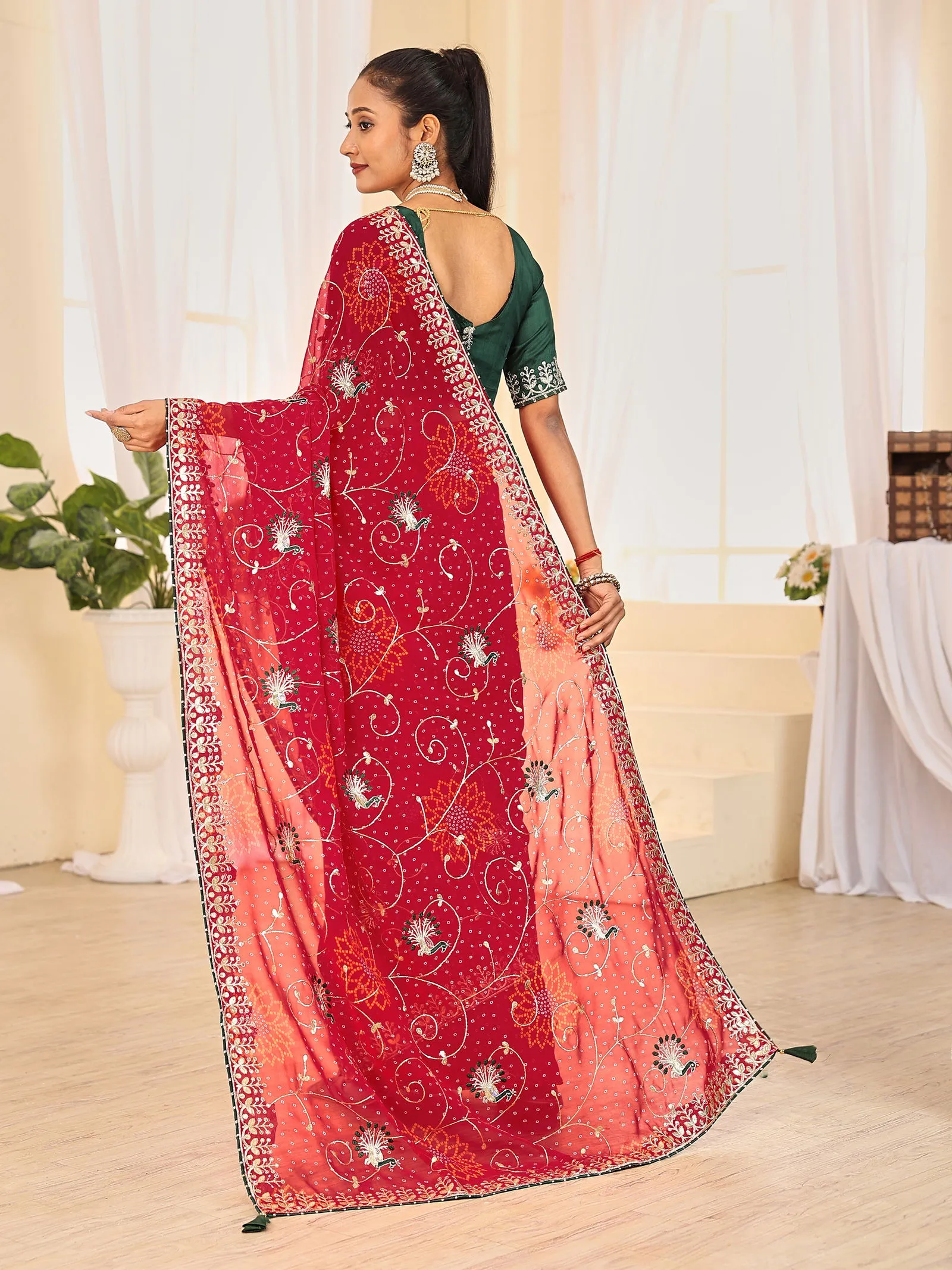 Jalnidhi Ful Patti Georgette with Embroidery Bandhani Saree Collection Sarees