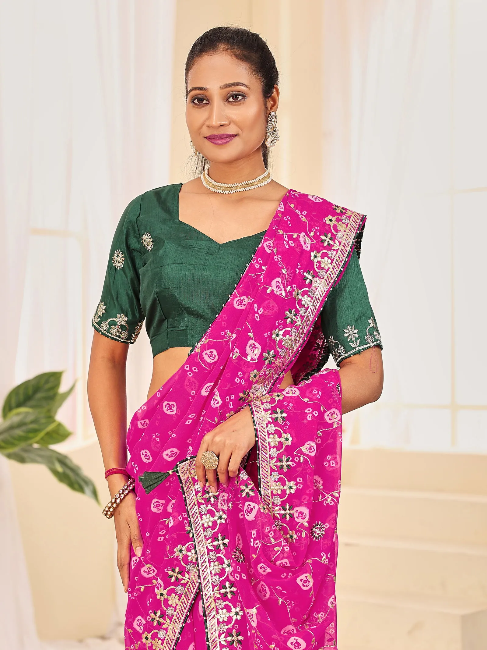 Jalnidhi Ful Patti Georgette with Embroidery Bandhani Saree Collection Sarees