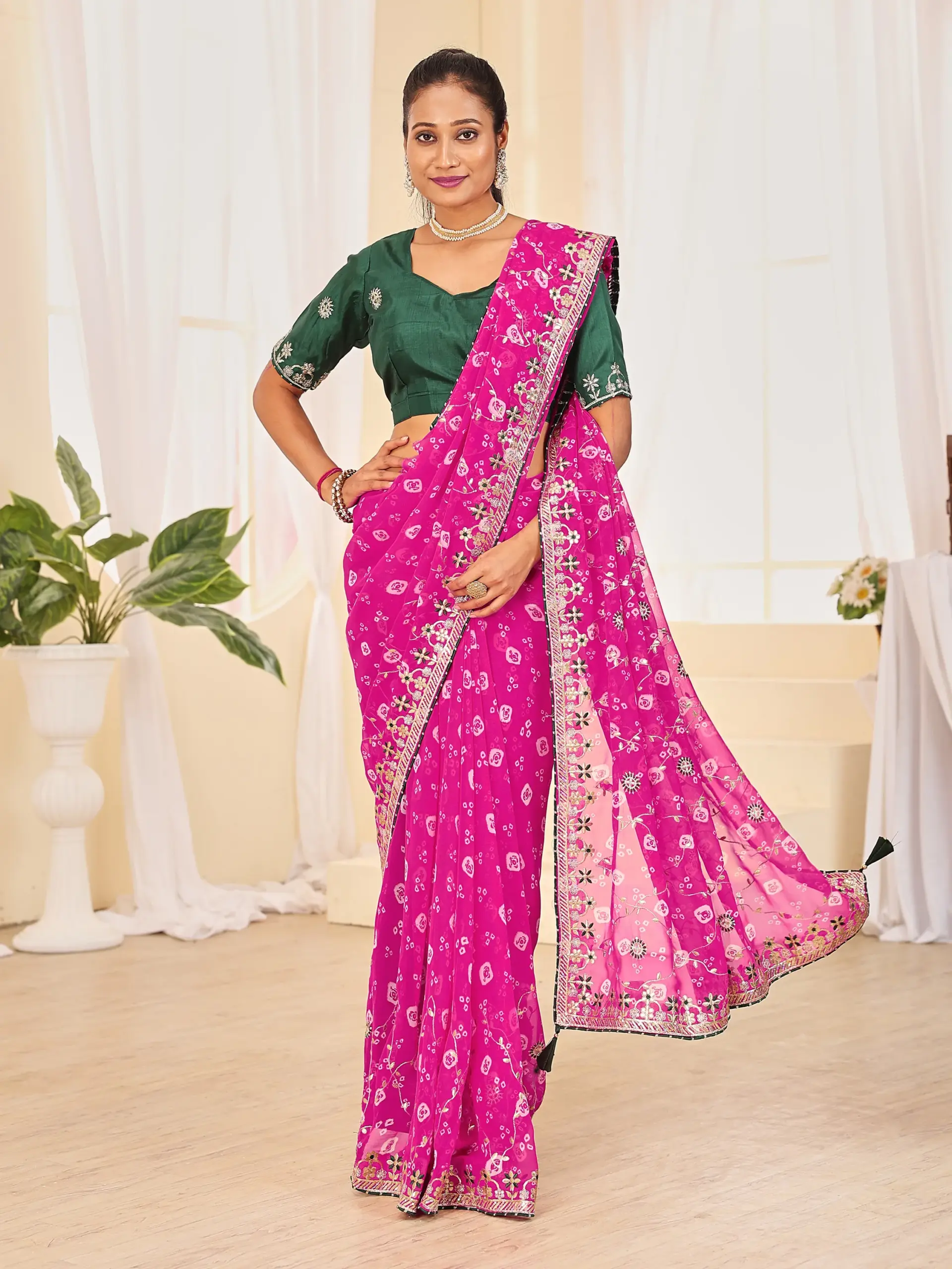 Jalnidhi Ful Patti Georgette with Embroidery Bandhani Saree Collection Sarees