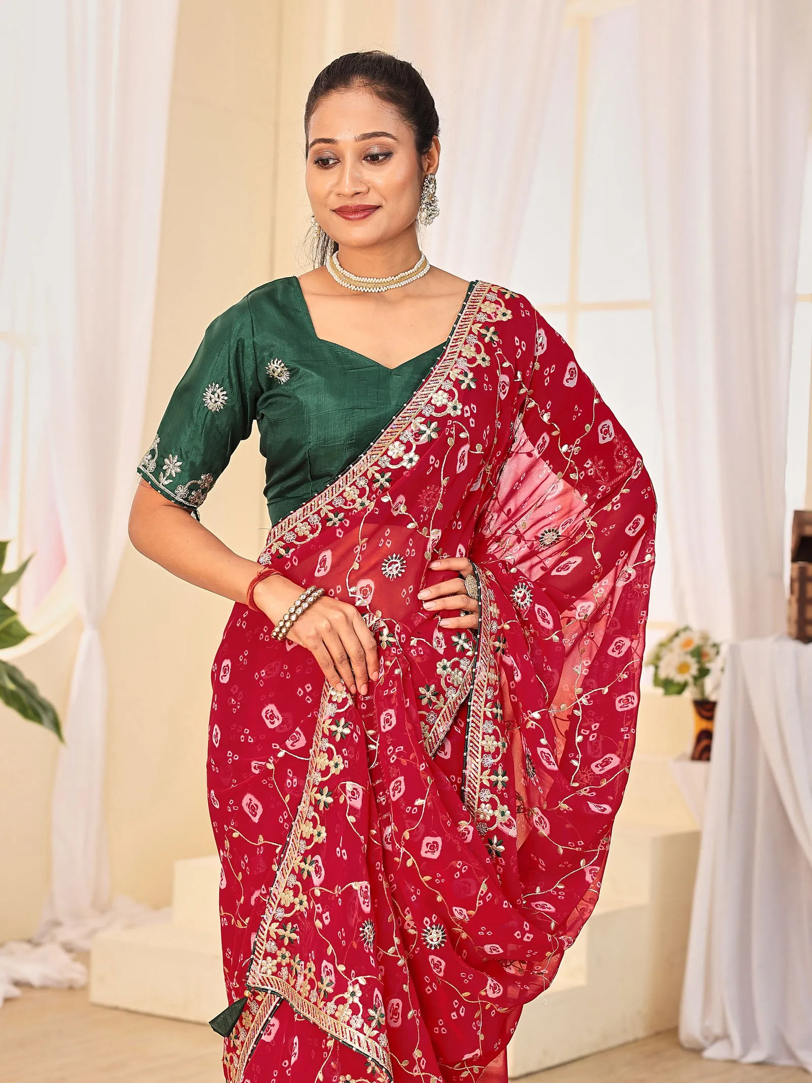 Jalnidhi Ful Patti Georgette with Embroidery Bandhani Saree Collection Sarees