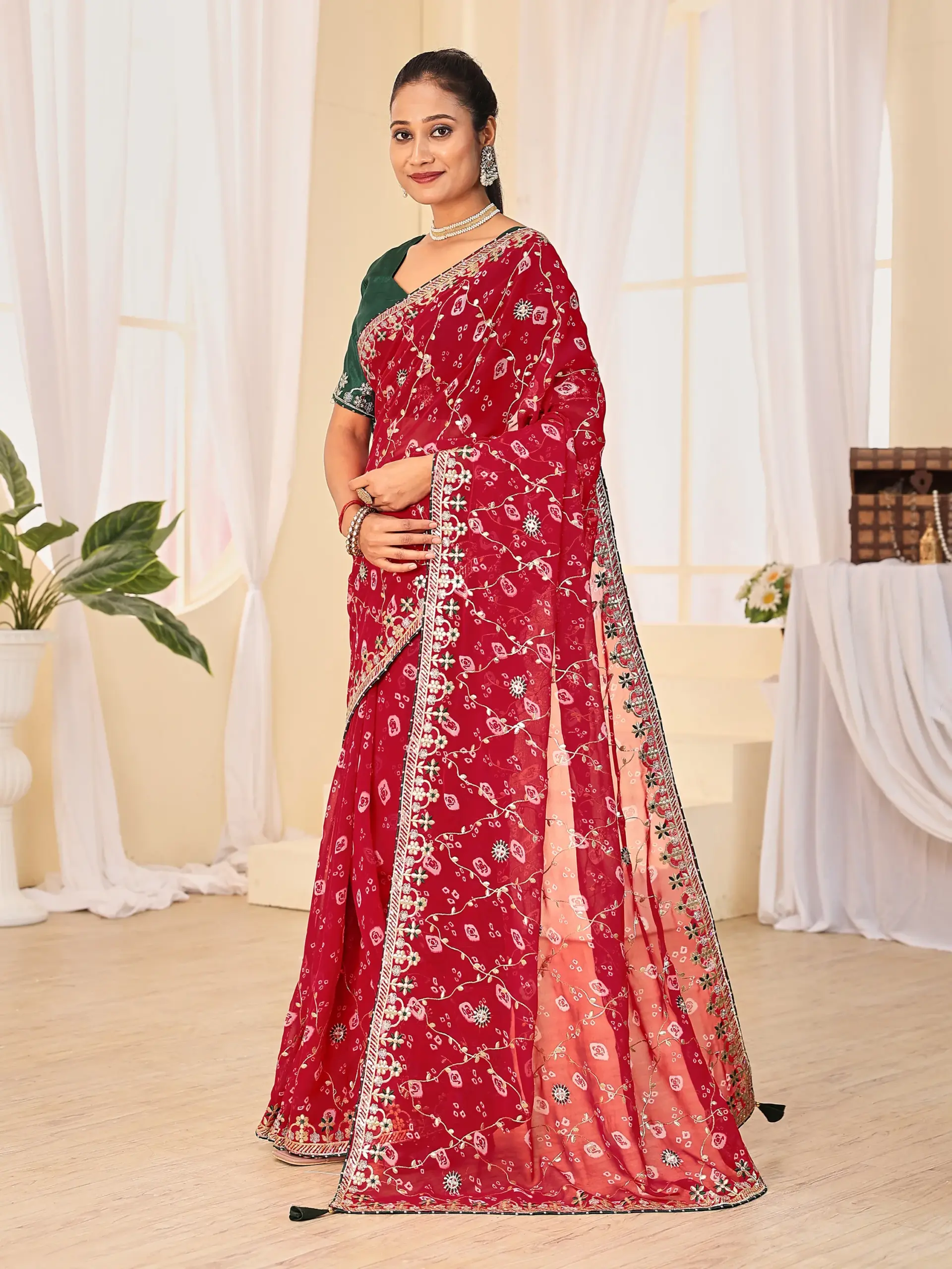 Jalnidhi Ful Patti Georgette with Embroidery Bandhani Saree Collection Sarees
