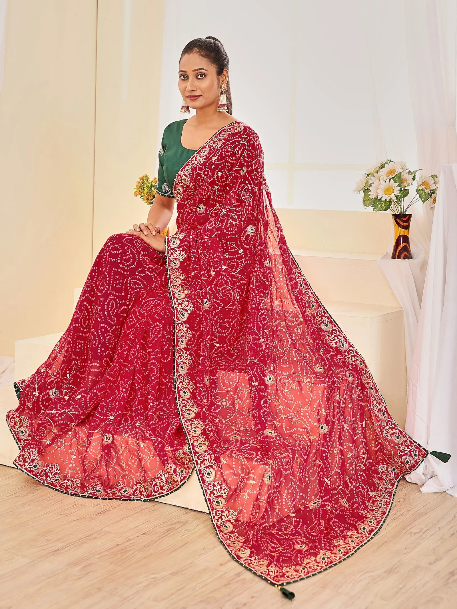 Jalnidhi Ful Patti Georgette with Embroidery Bandhani Saree Collection Sarees