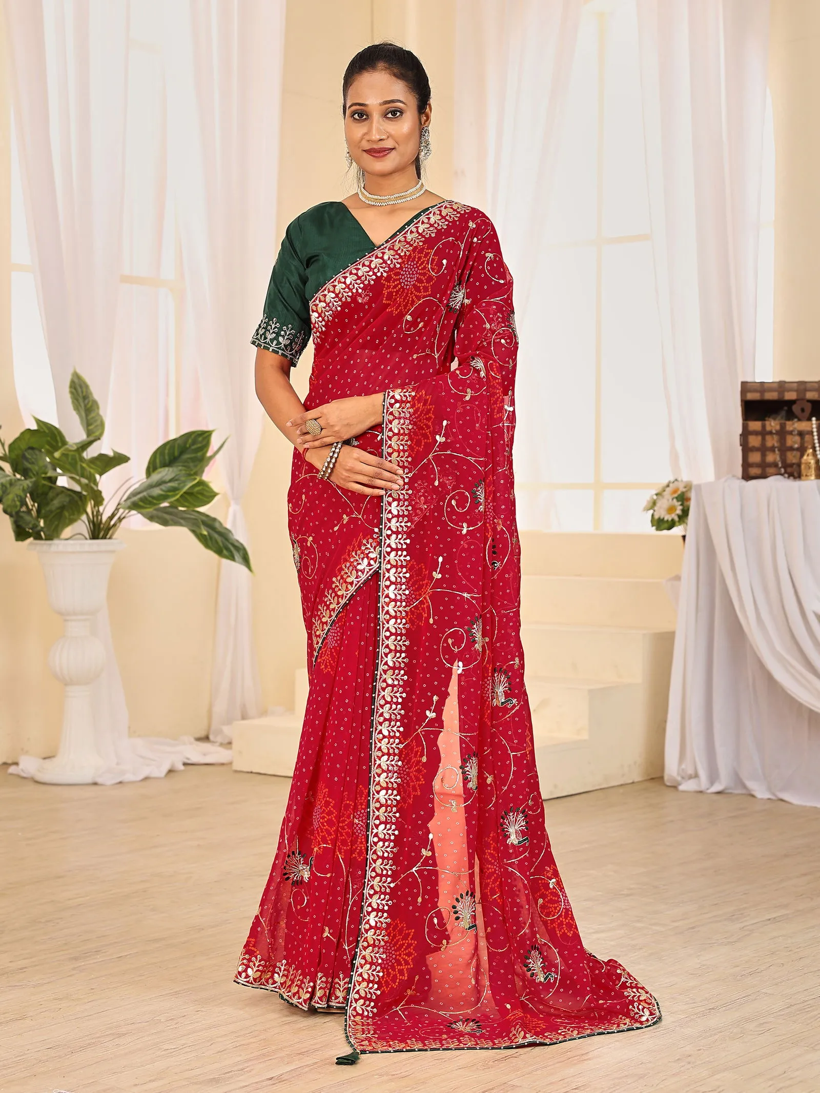 Jalnidhi Ful Patti Georgette with Embroidery Bandhani Saree Collection Sarees