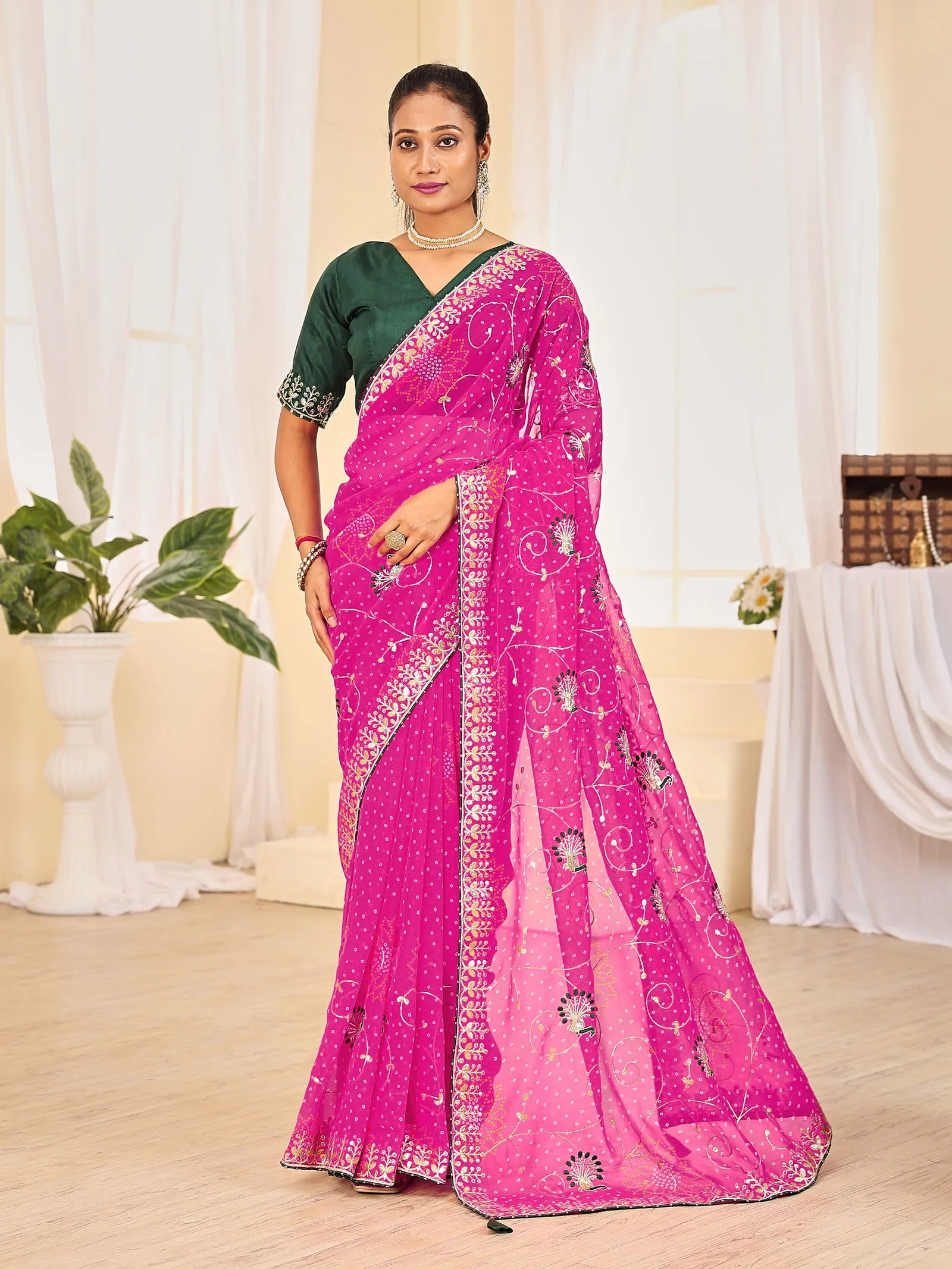 Jalnidhi Ful Patti Georgette with Embroidery Bandhani Saree Collection Sarees