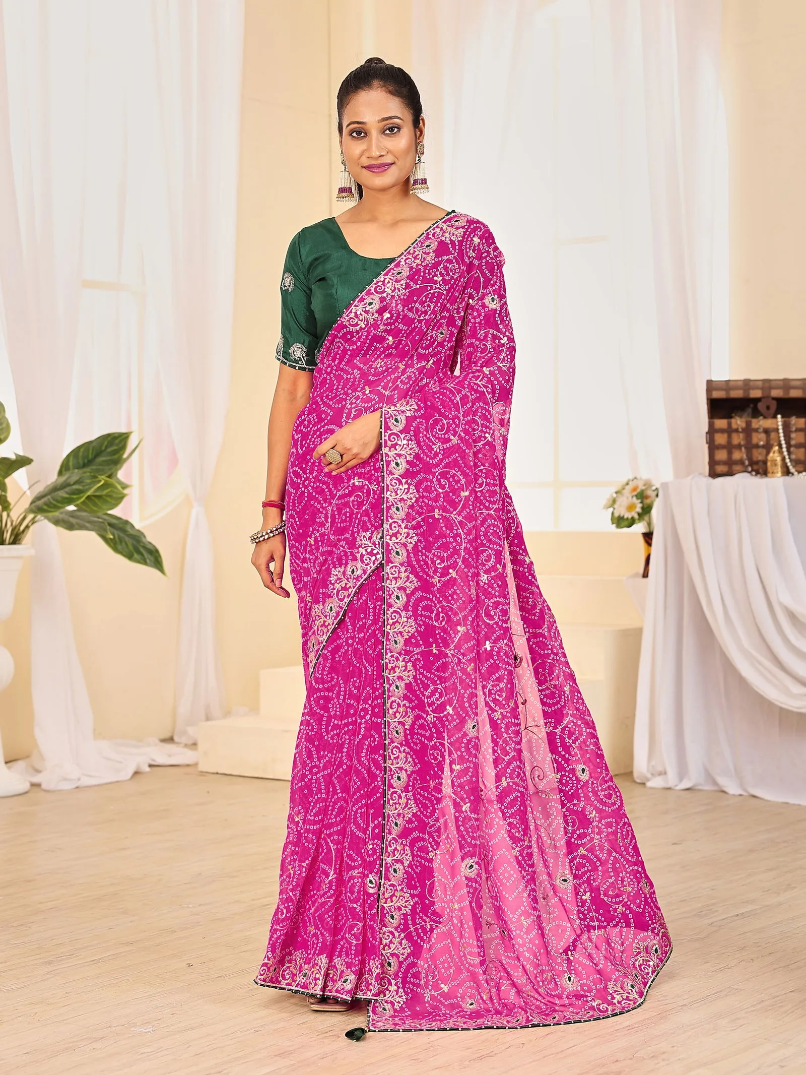 Jalnidhi Ful Patti Georgette with Embroidery Bandhani Saree Collection Sarees