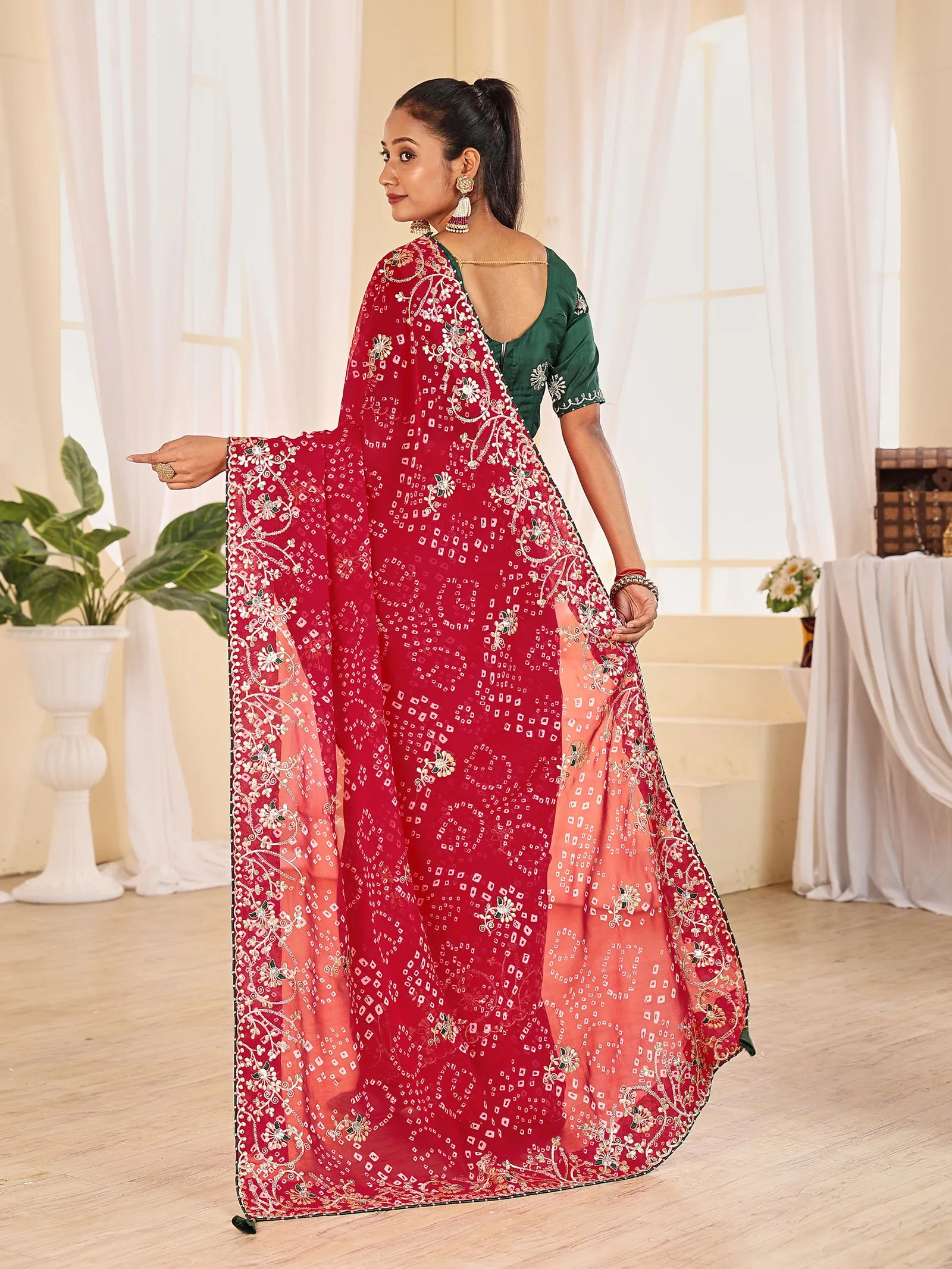 Jalnidhi Ful Patti Georgette with Embroidery Bandhani Saree Collection Sarees