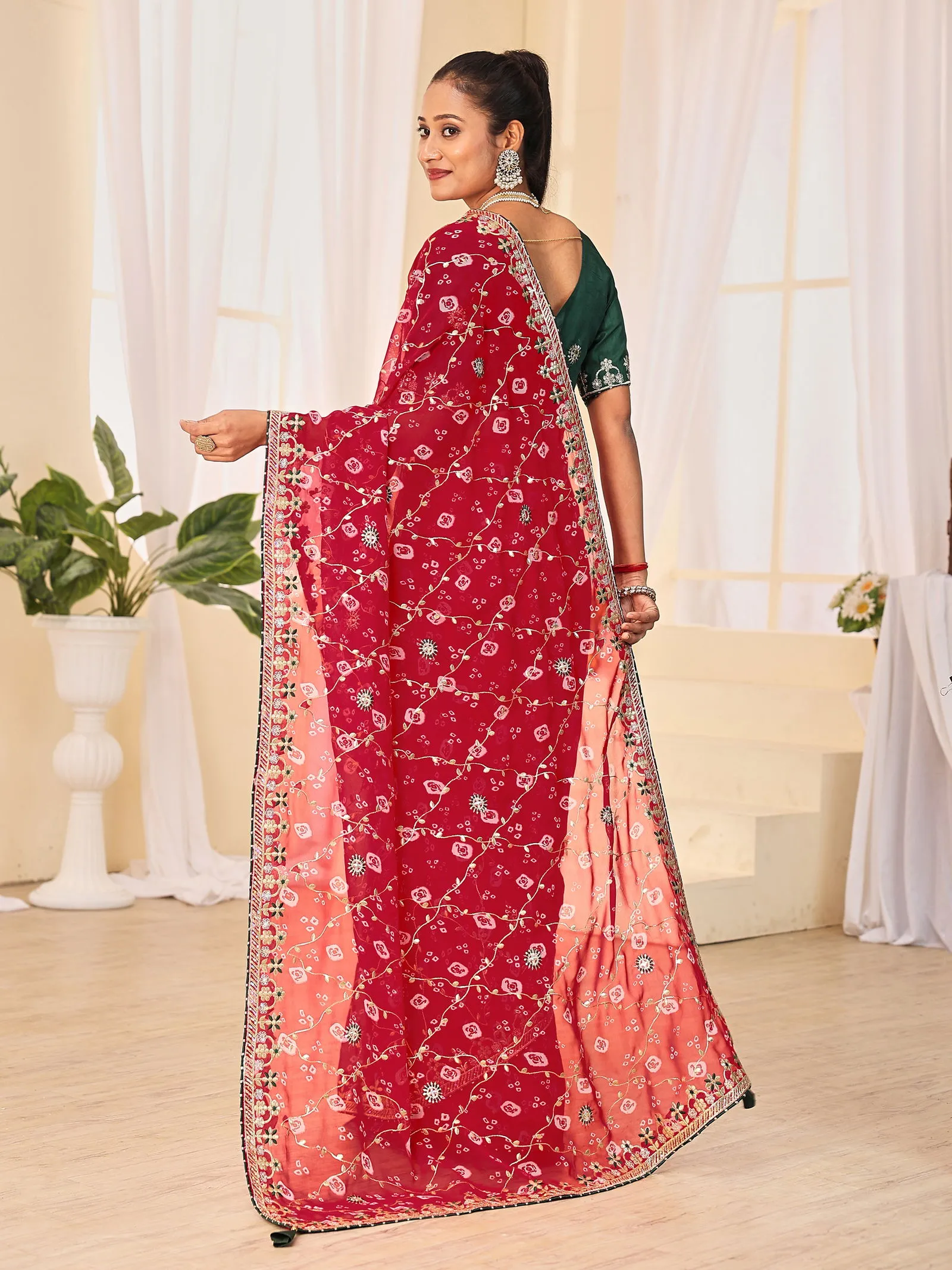 Jalnidhi Ful Patti Georgette with Embroidery Bandhani Saree Collection Sarees