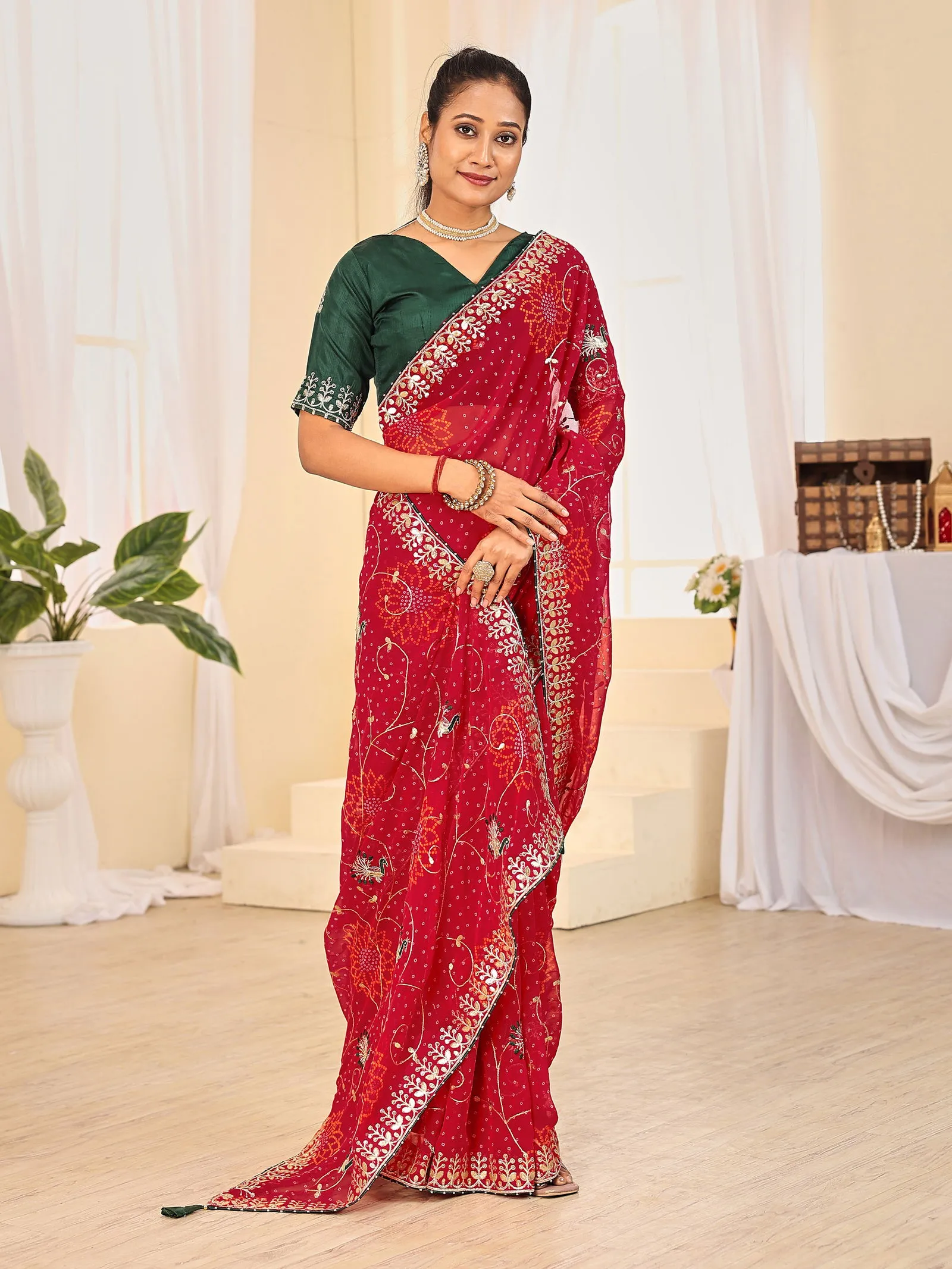 Jalnidhi Ful Patti Georgette with Embroidery Bandhani Saree Collection Sarees