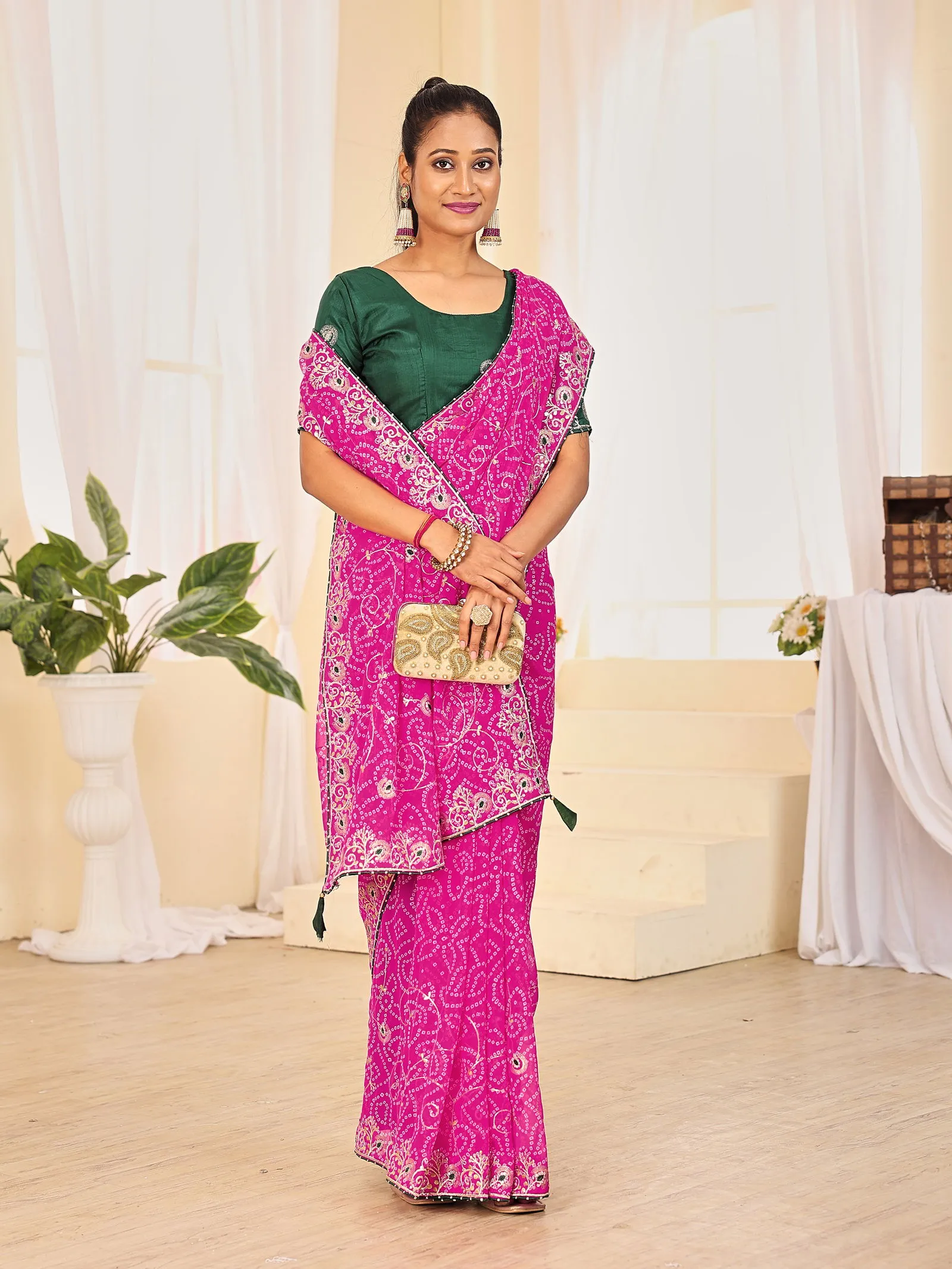 Jalnidhi Ful Patti Georgette with Embroidery Bandhani Saree Collection Sarees