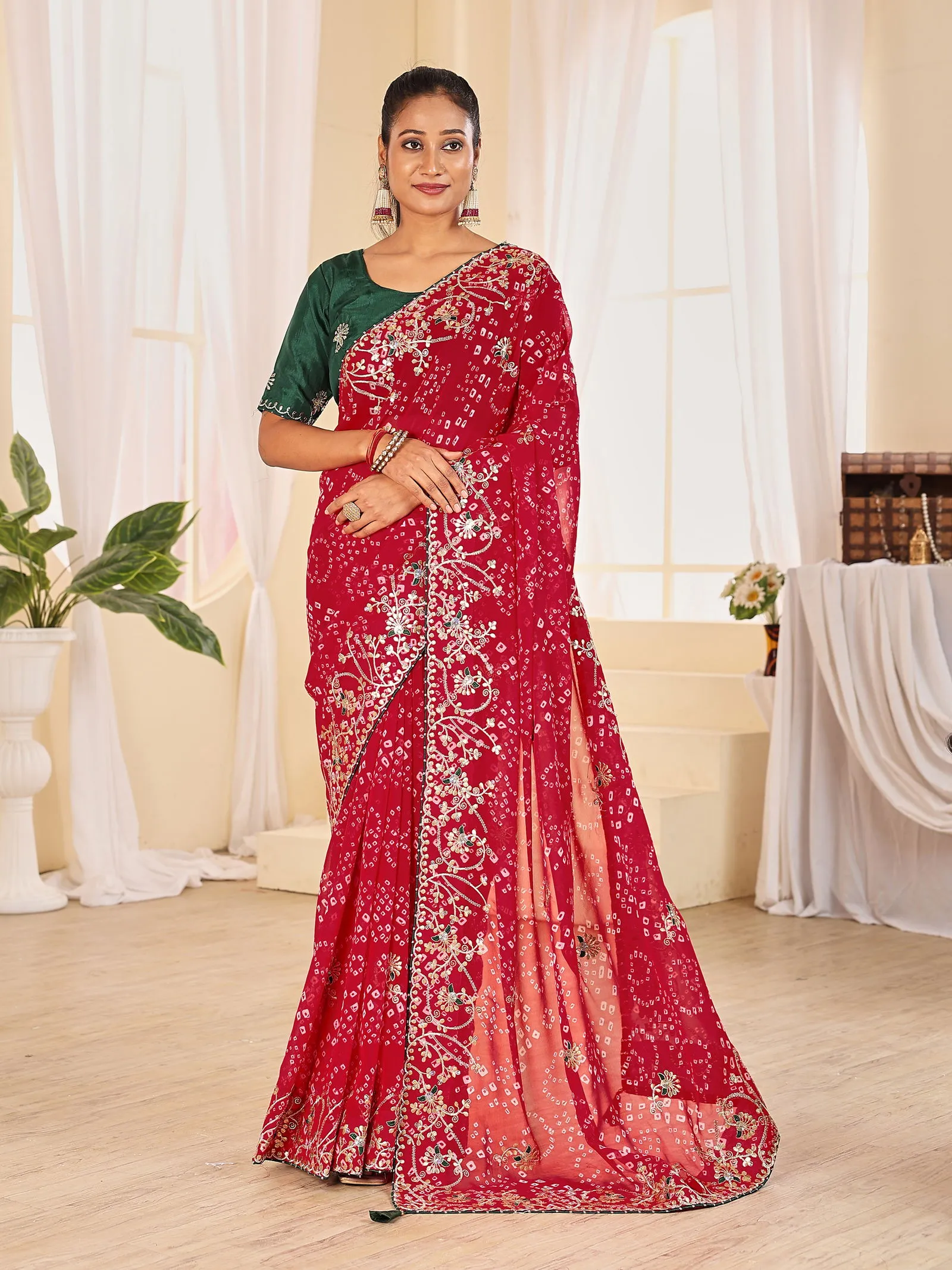 Jalnidhi Ful Patti Georgette with Embroidery Bandhani Saree Collection Sarees