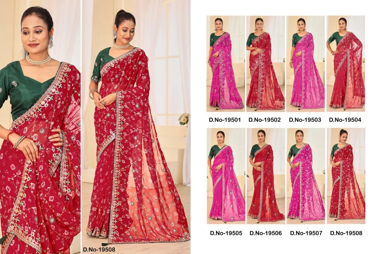Jalnidhi Ful Patti Georgette with Embroidery Bandhani Saree Collection Sarees