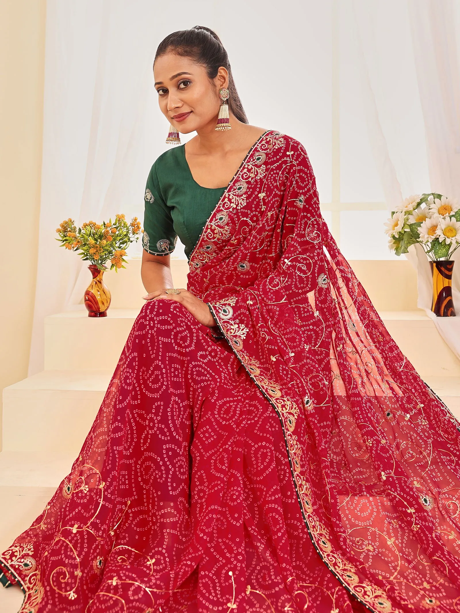 Jalnidhi Ful Patti Georgette with Embroidery Bandhani Saree Collection Sarees