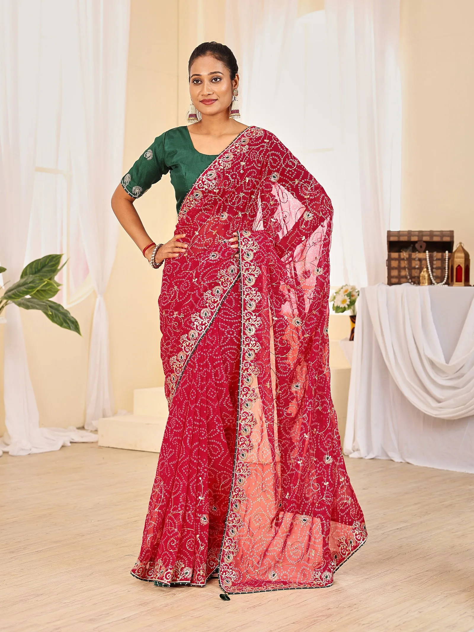 Jalnidhi Ful Patti Georgette with Embroidery Bandhani Saree Collection Sarees