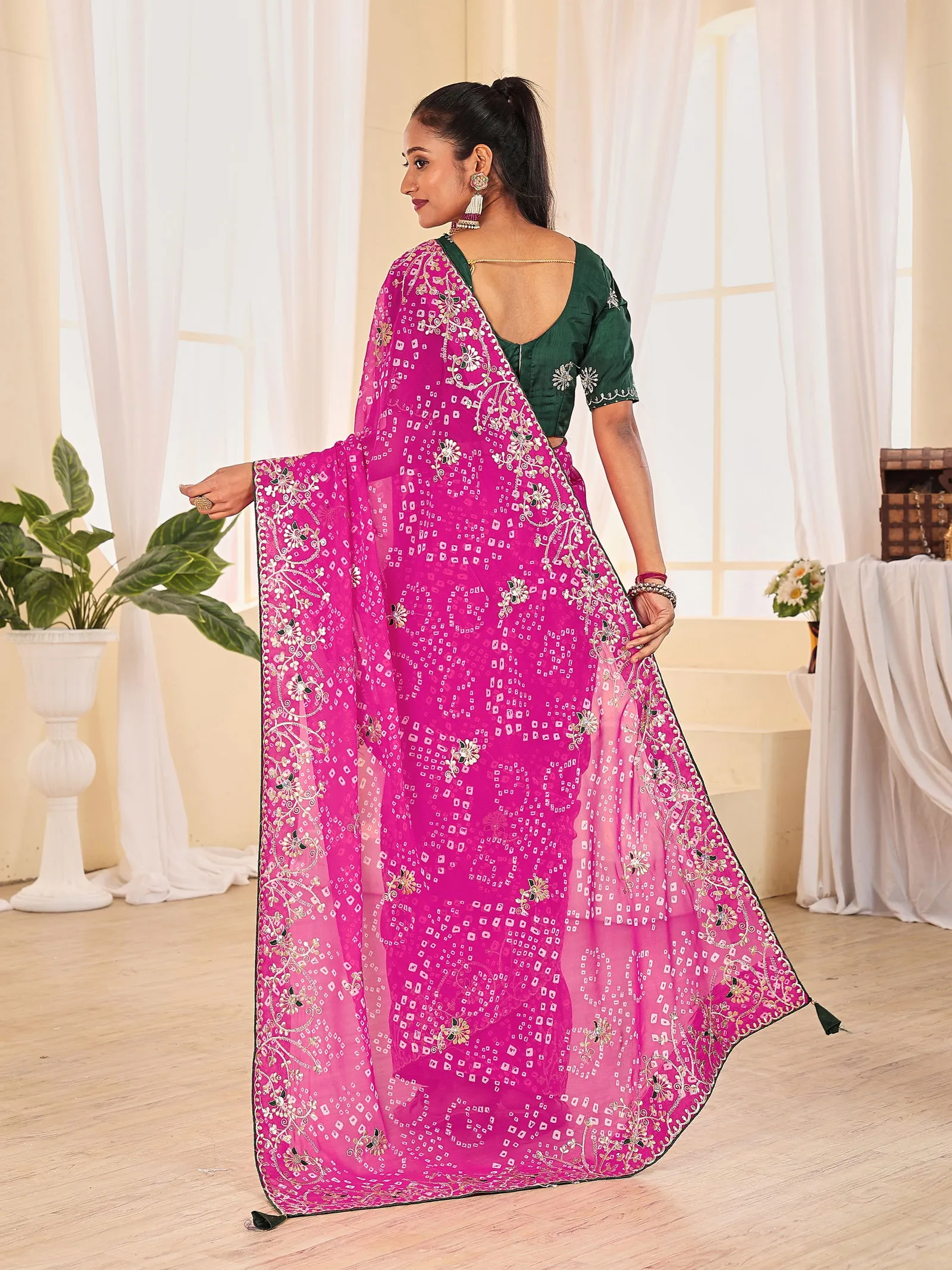Jalnidhi Ful Patti Georgette with Embroidery Bandhani Saree Collection Sarees