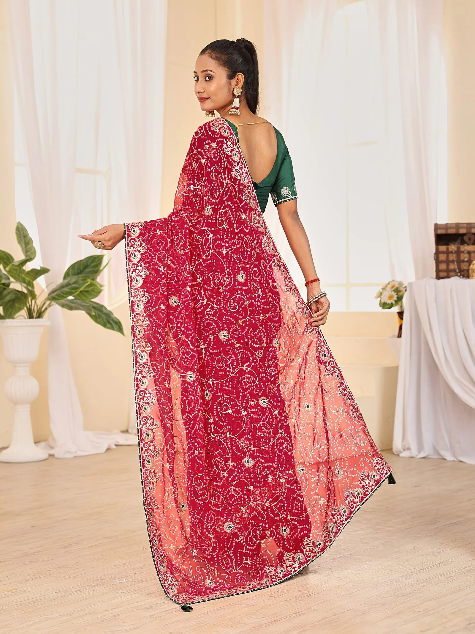 Jalnidhi Ful Patti Georgette with Embroidery Bandhani Saree Collection Sarees