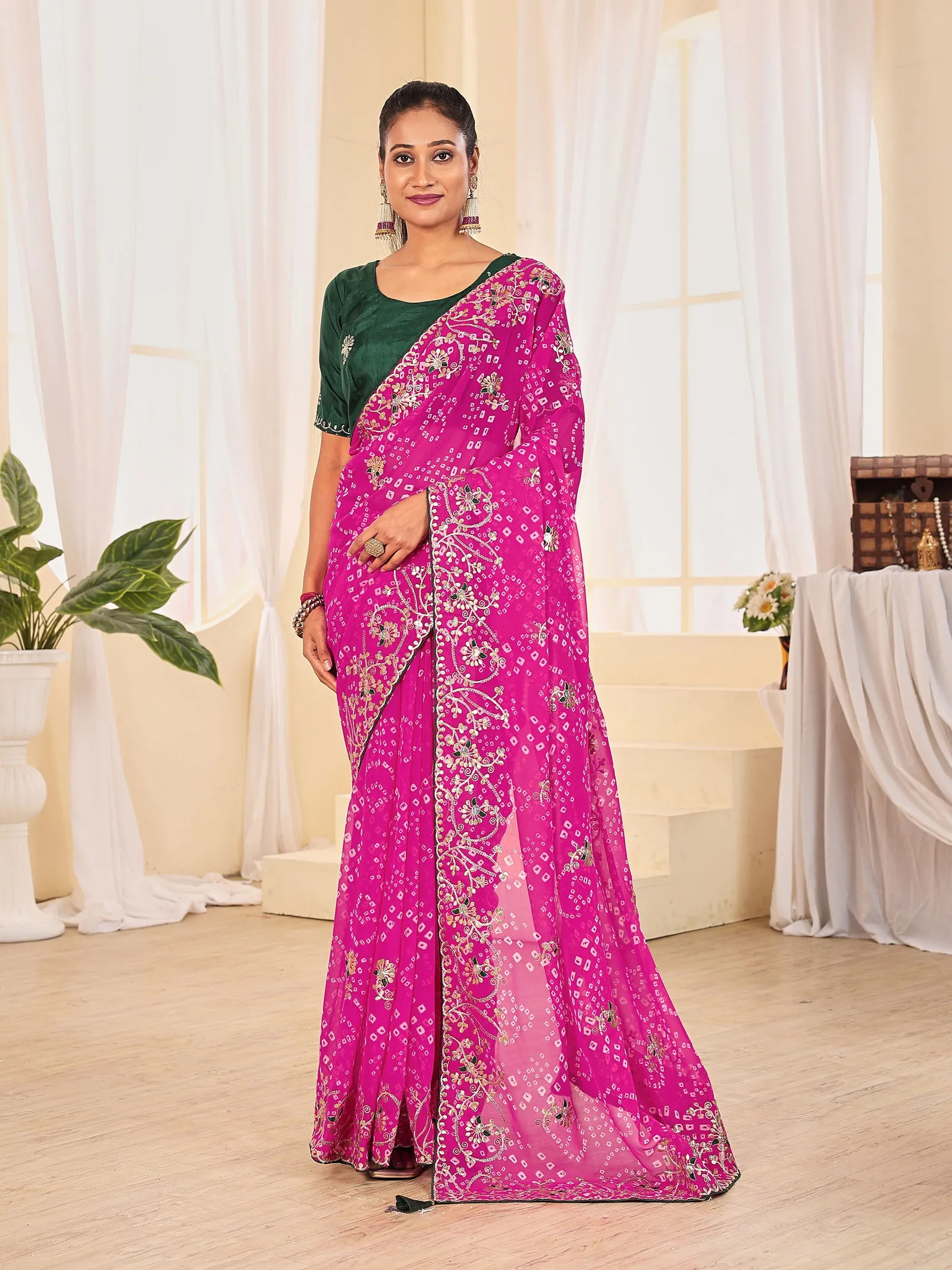Jalnidhi Ful Patti Georgette with Embroidery Bandhani Saree Collection Sarees