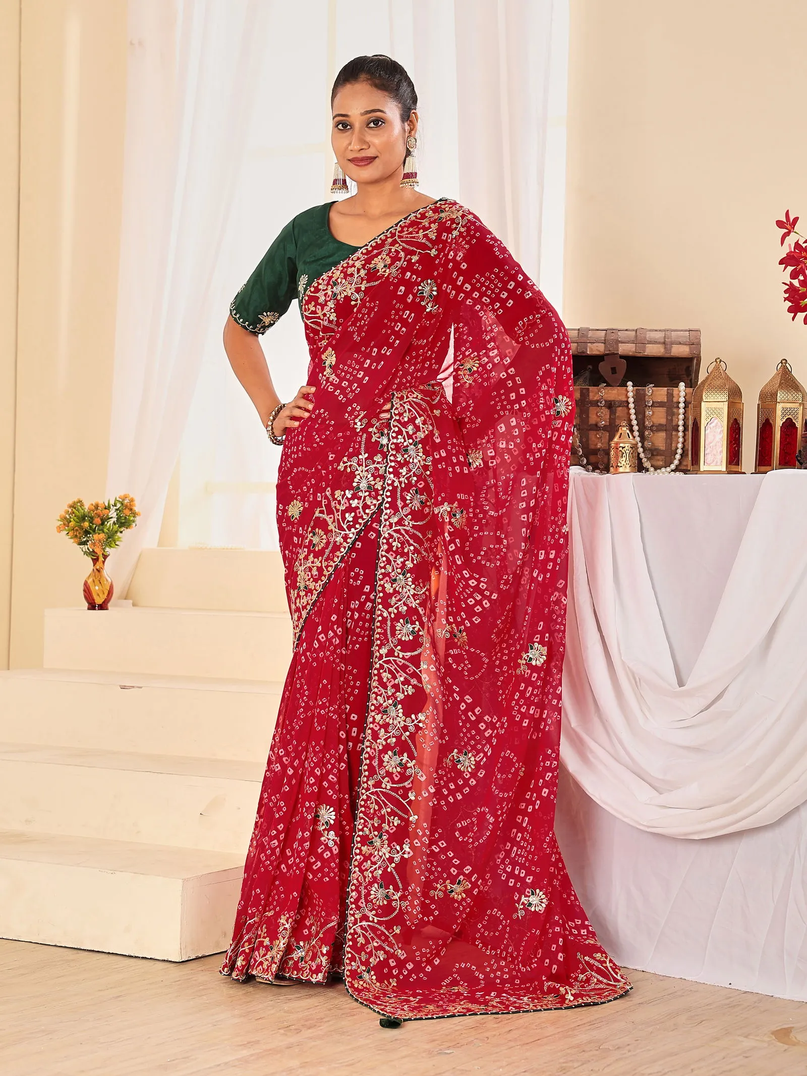 Jalnidhi Ful Patti Georgette with Embroidery Bandhani Saree Collection Sarees
