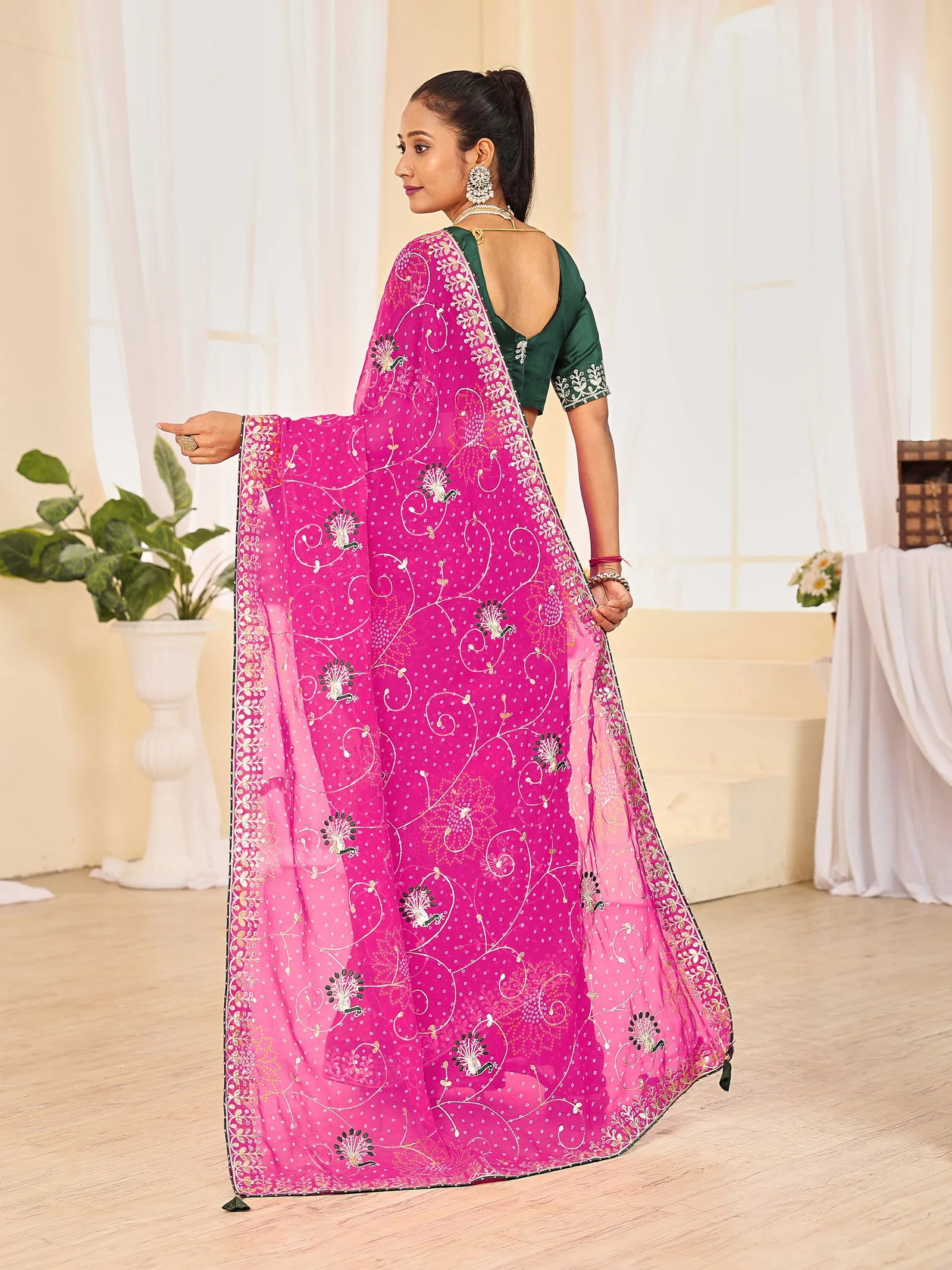 Jalnidhi Ful Patti Georgette with Embroidery Bandhani Saree Collection Sarees