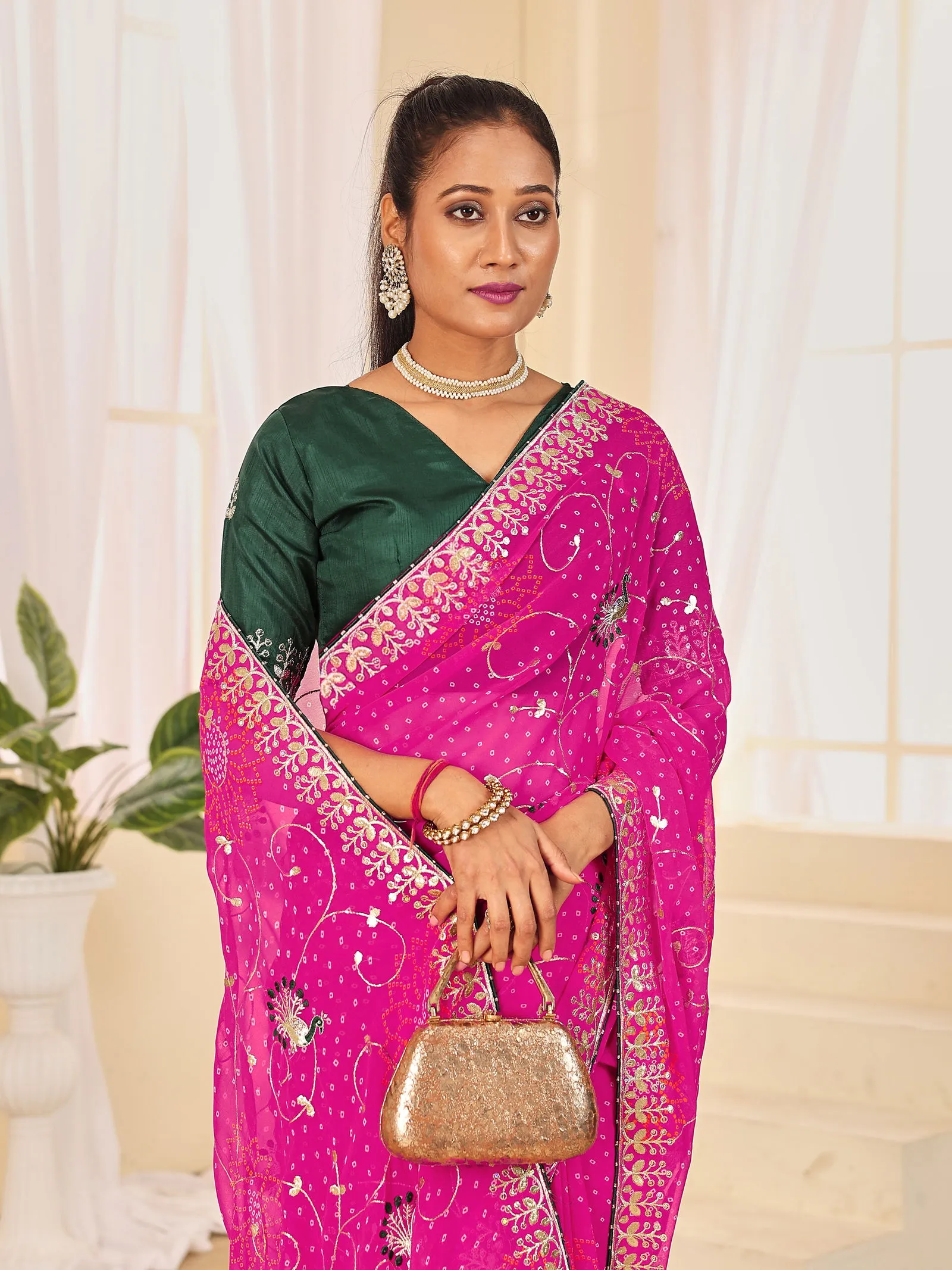 Jalnidhi Ful Patti Georgette with Embroidery Bandhani Saree Collection Sarees