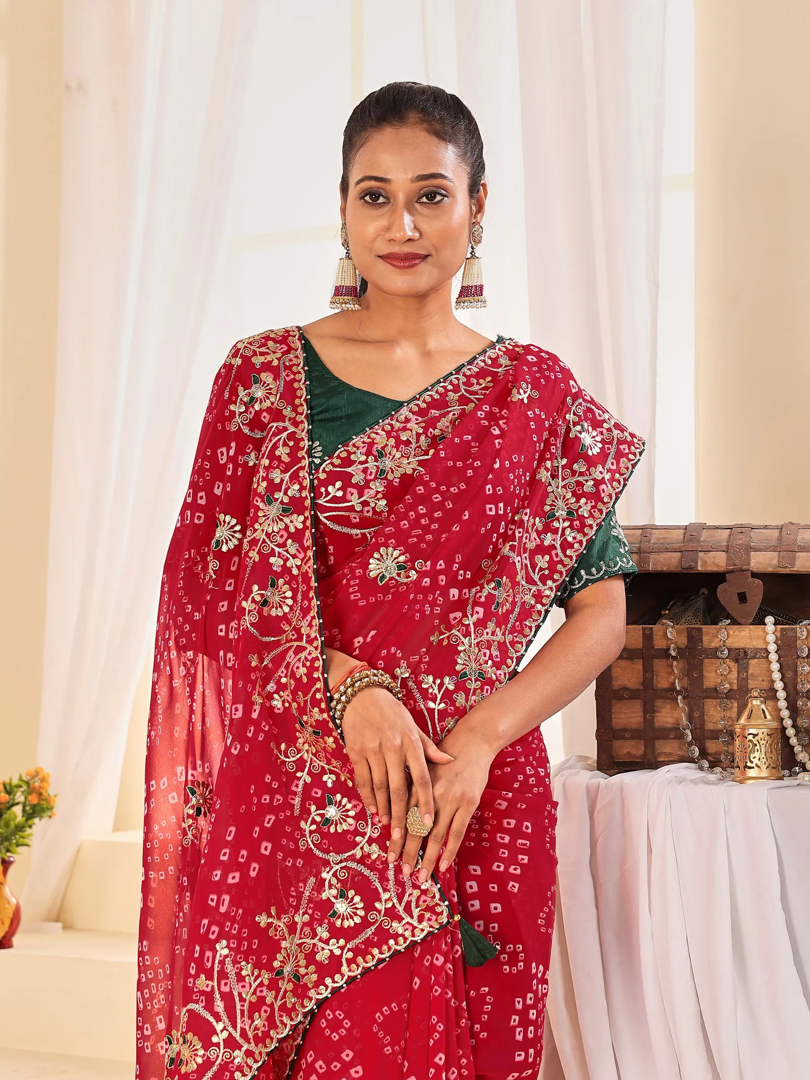 Jalnidhi Ful Patti Georgette with Embroidery Bandhani Saree Collection Sarees