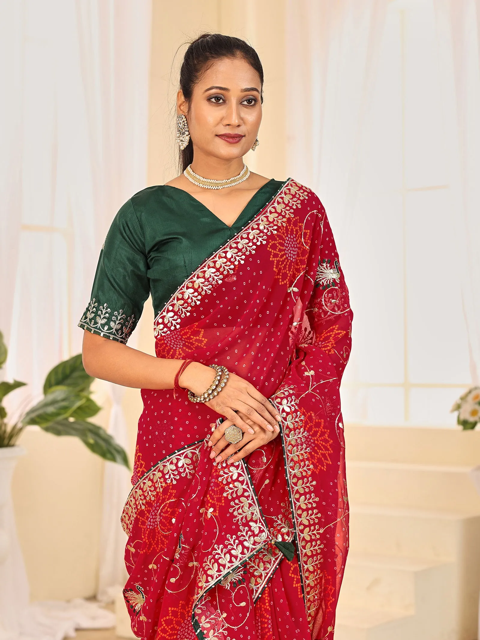 Jalnidhi Ful Patti Georgette with Embroidery Bandhani Saree Collection Sarees