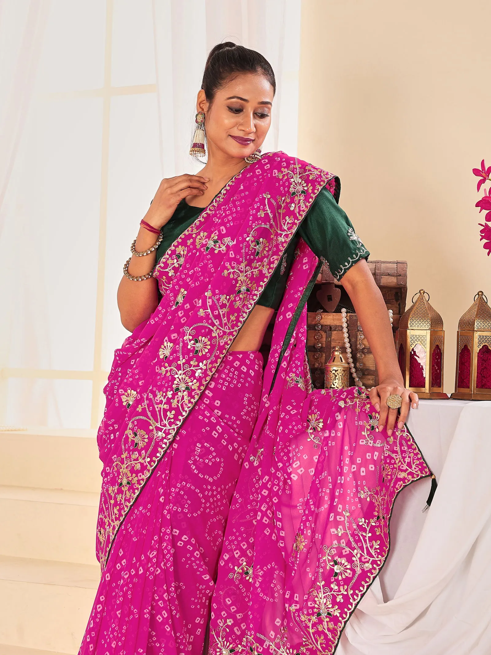 Jalnidhi Ful Patti Georgette with Embroidery Bandhani Saree Collection Sarees