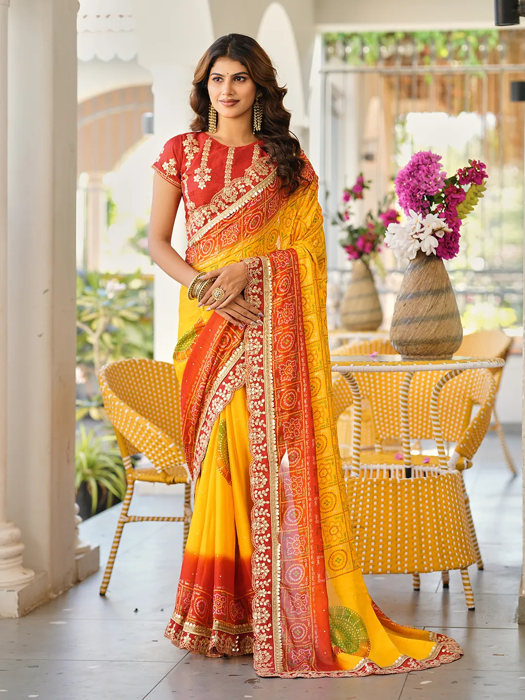 Jalnidhi Saloni Moss Chiffon with Fancy Bandhani Printed Saree Collection Sarees