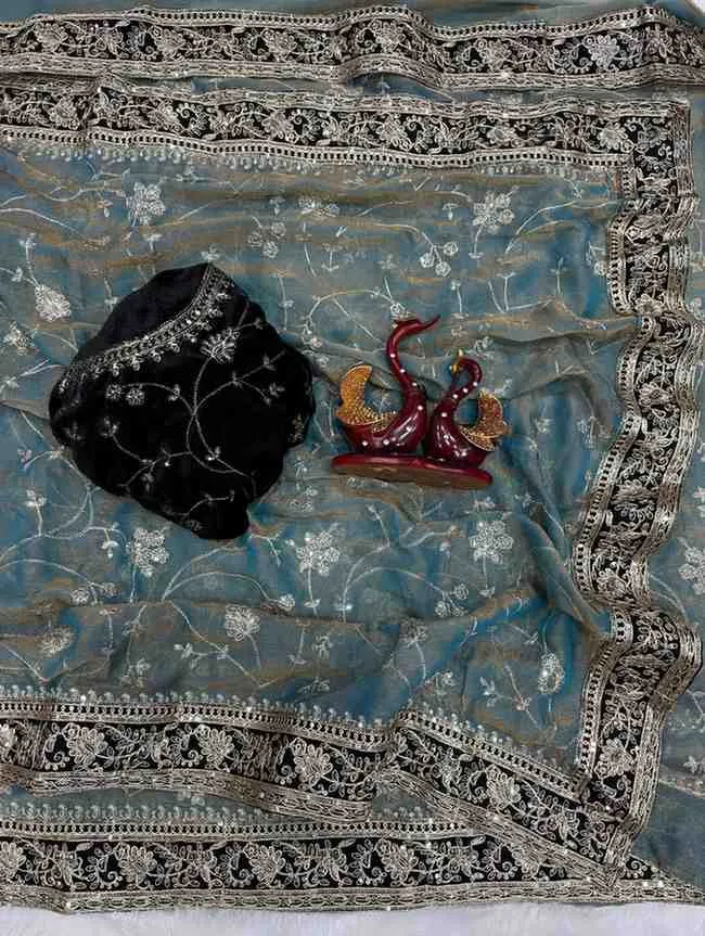 Kc 207 Moss Silk Sequins and Zari Worked Designer Saree Collection Sarees