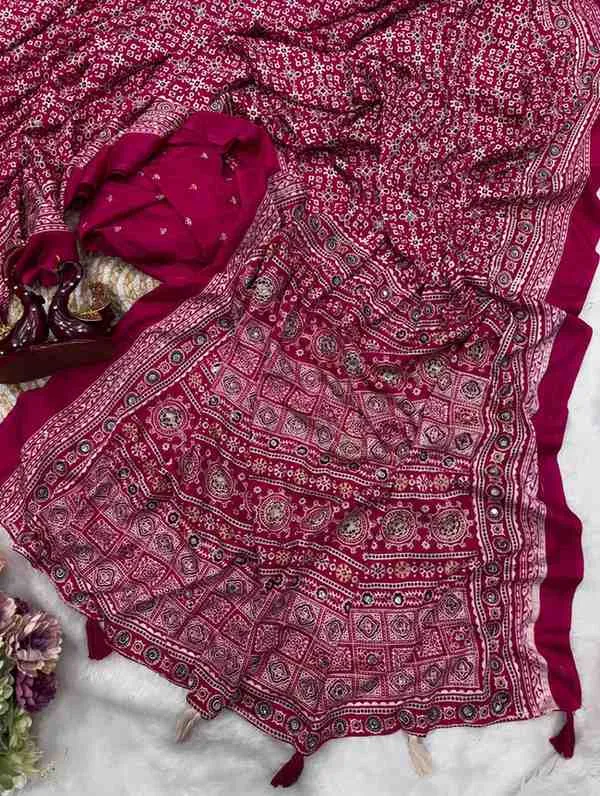 Kc 2082 Soft Crepe Silk Ajrakh Printed Saree Collection Sarees