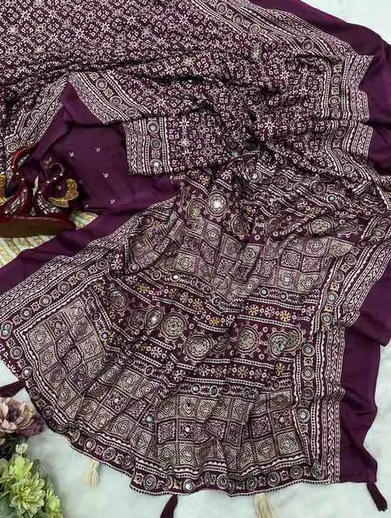 Kc 2082 Soft Crepe Silk Ajrakh Printed Saree Collection Sarees